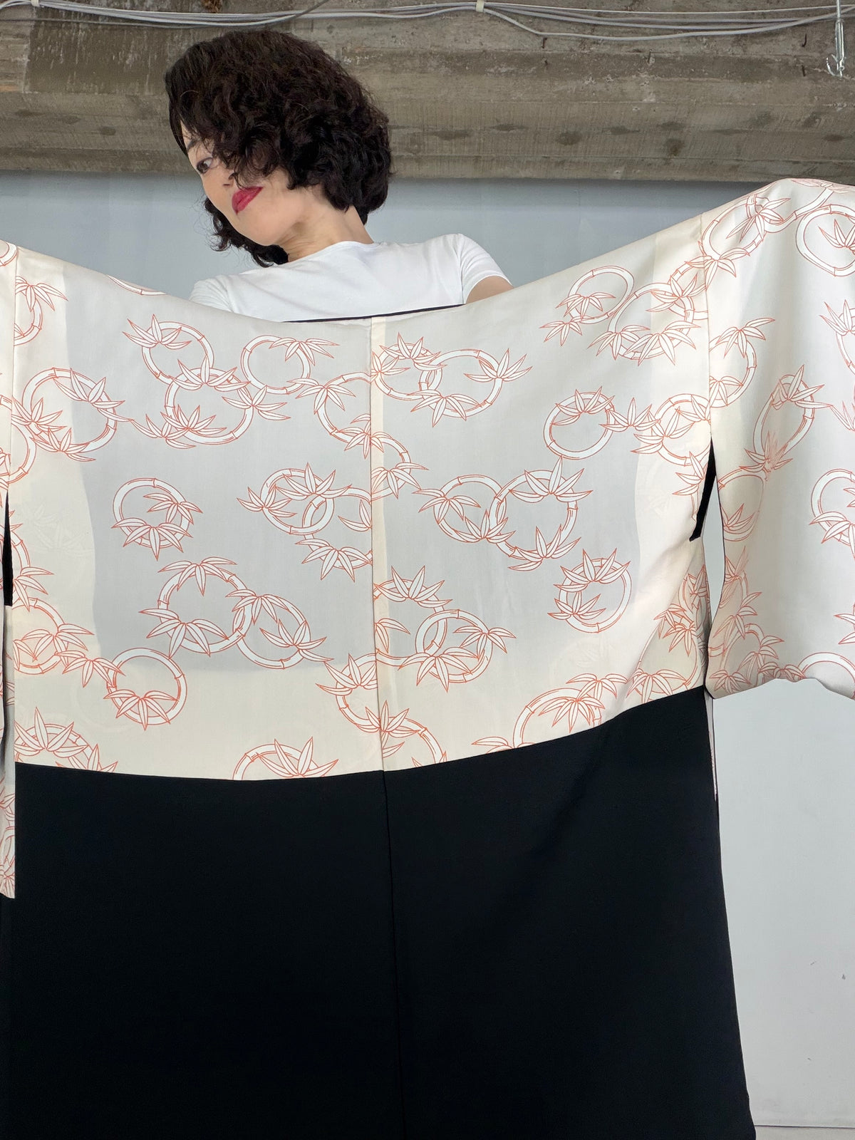 VINTAGE BLACK HAORI  "embroidery, BLK207"