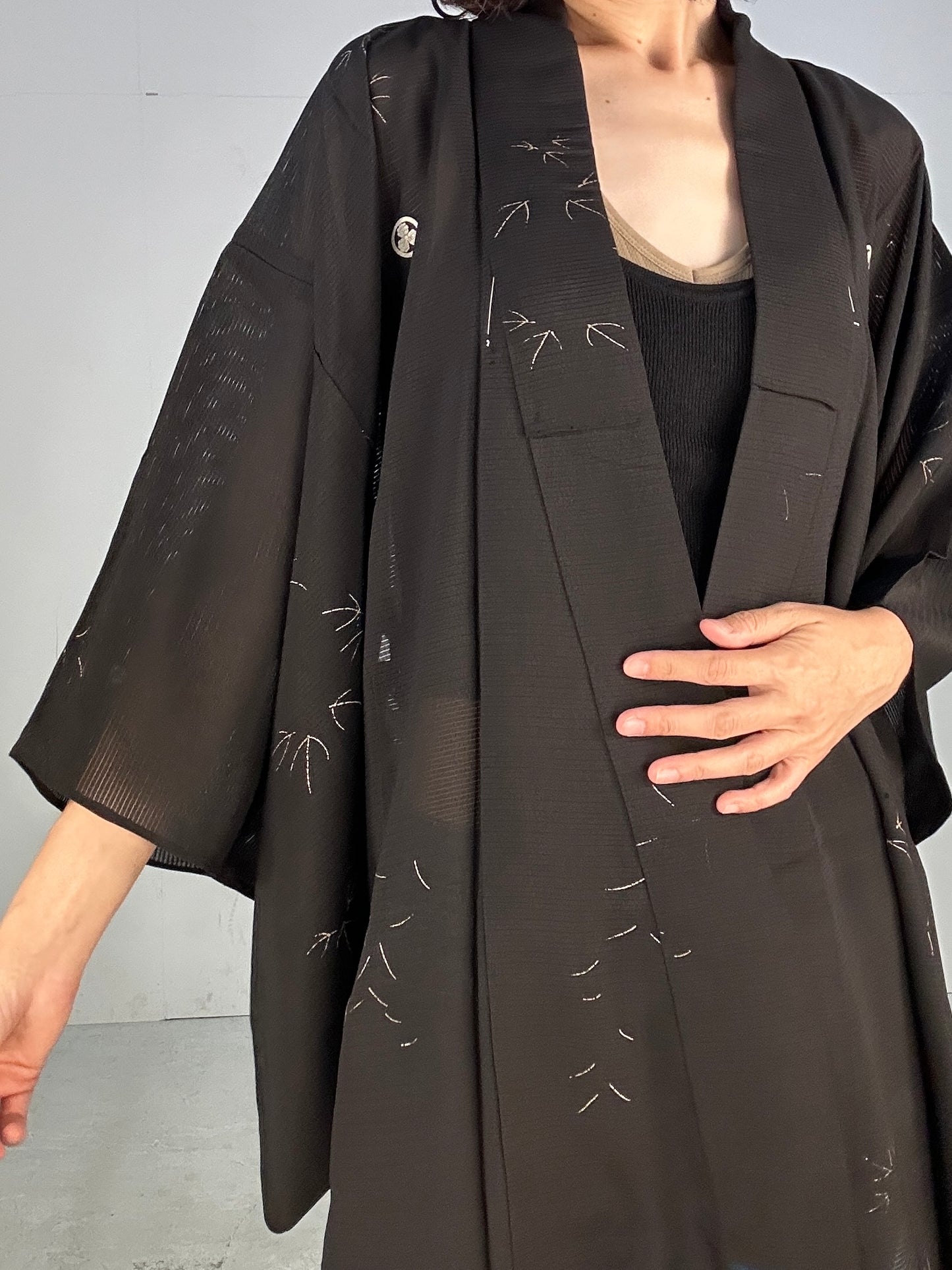 SHEER kimono dress gown and string belt upcycled from Japanese kimono "kin ashiato"