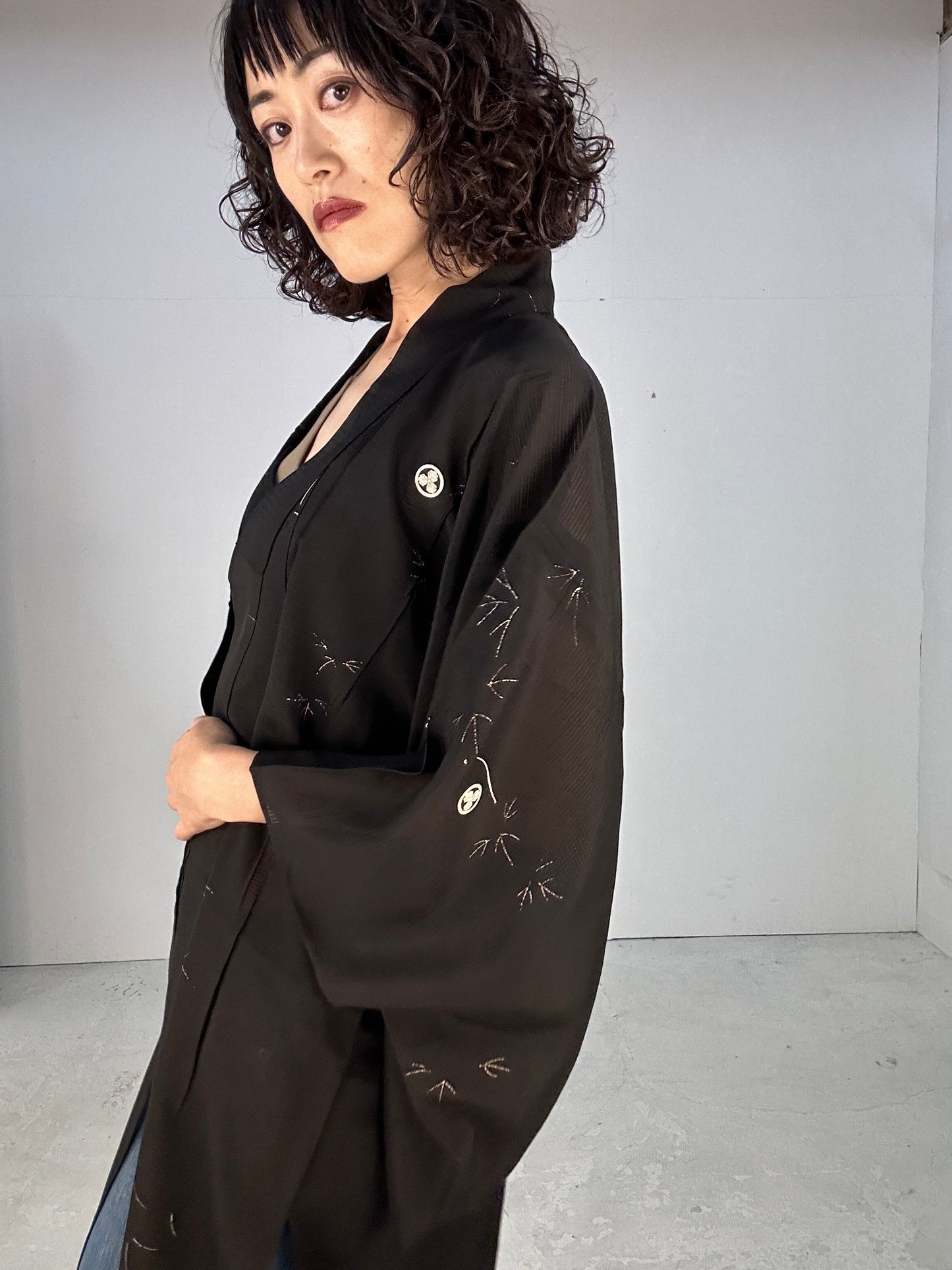 SHEER kimono dress gown and string belt upcycled from Japanese kimono "kin ashiato"