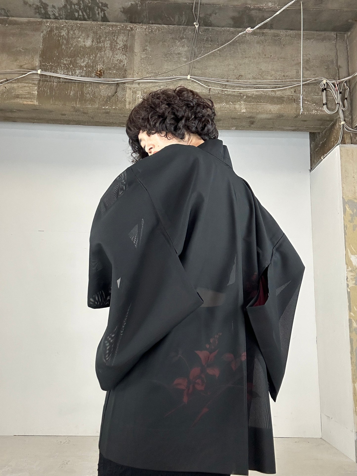 VINTAGE BLACK HAORI SHEER “aka 002 konoha"