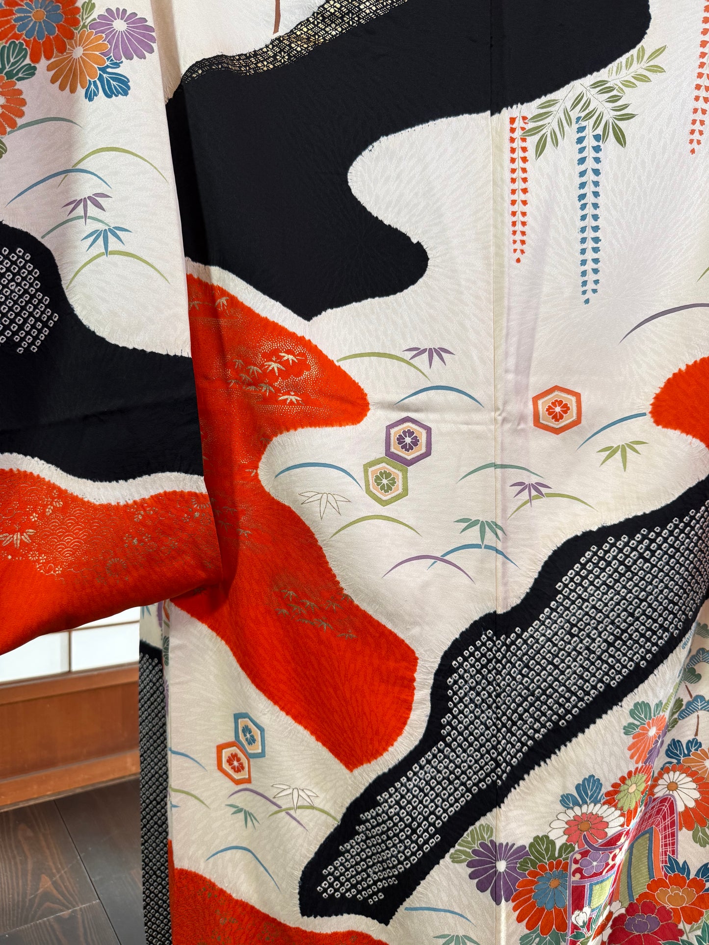 Redefining the Vintage Furisode Collection "red, black, shibori" *damage