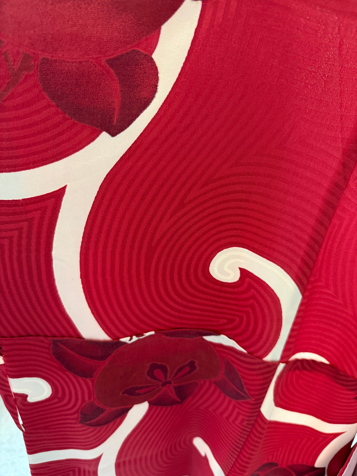 Kimono dress gown and string belt upcycled from Japanese kimono "karakusa, antique" Big Ribbon *damage