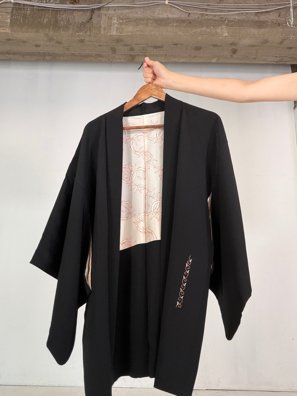 VINTAGE BLACK HAORI  "embroidery, BLK207"