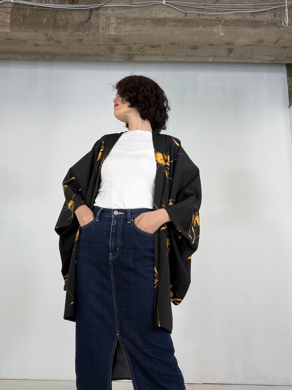VINTAGE BLACK HAORI  "BLK203" *damage