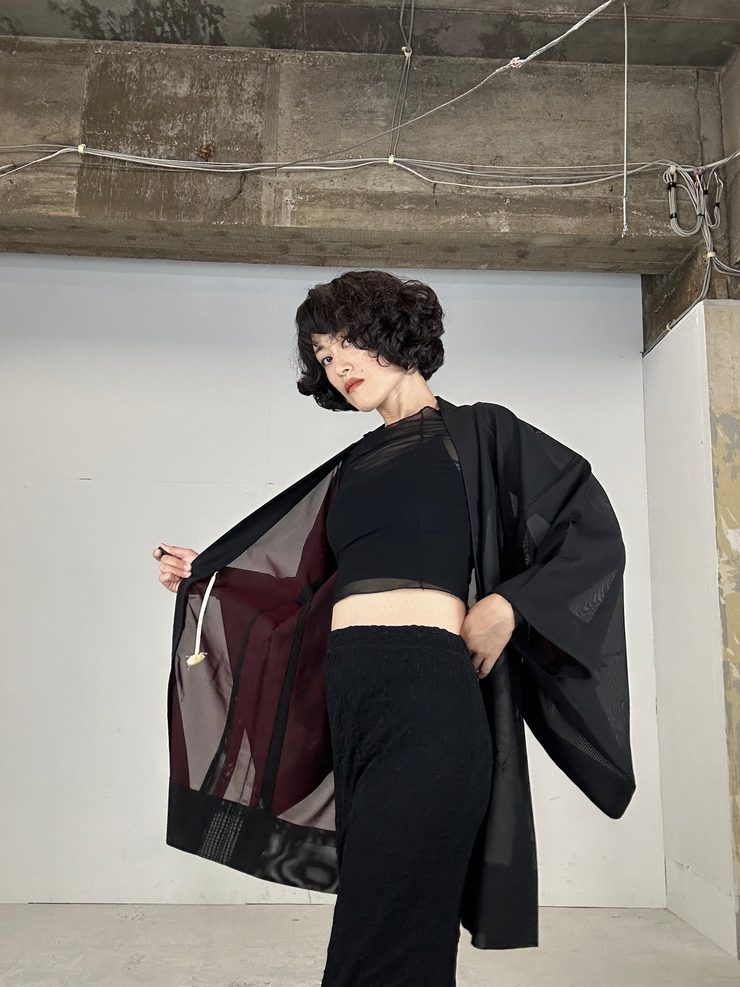 VINTAGE BLACK HAORI SHEER “aka 005 jyumoku"