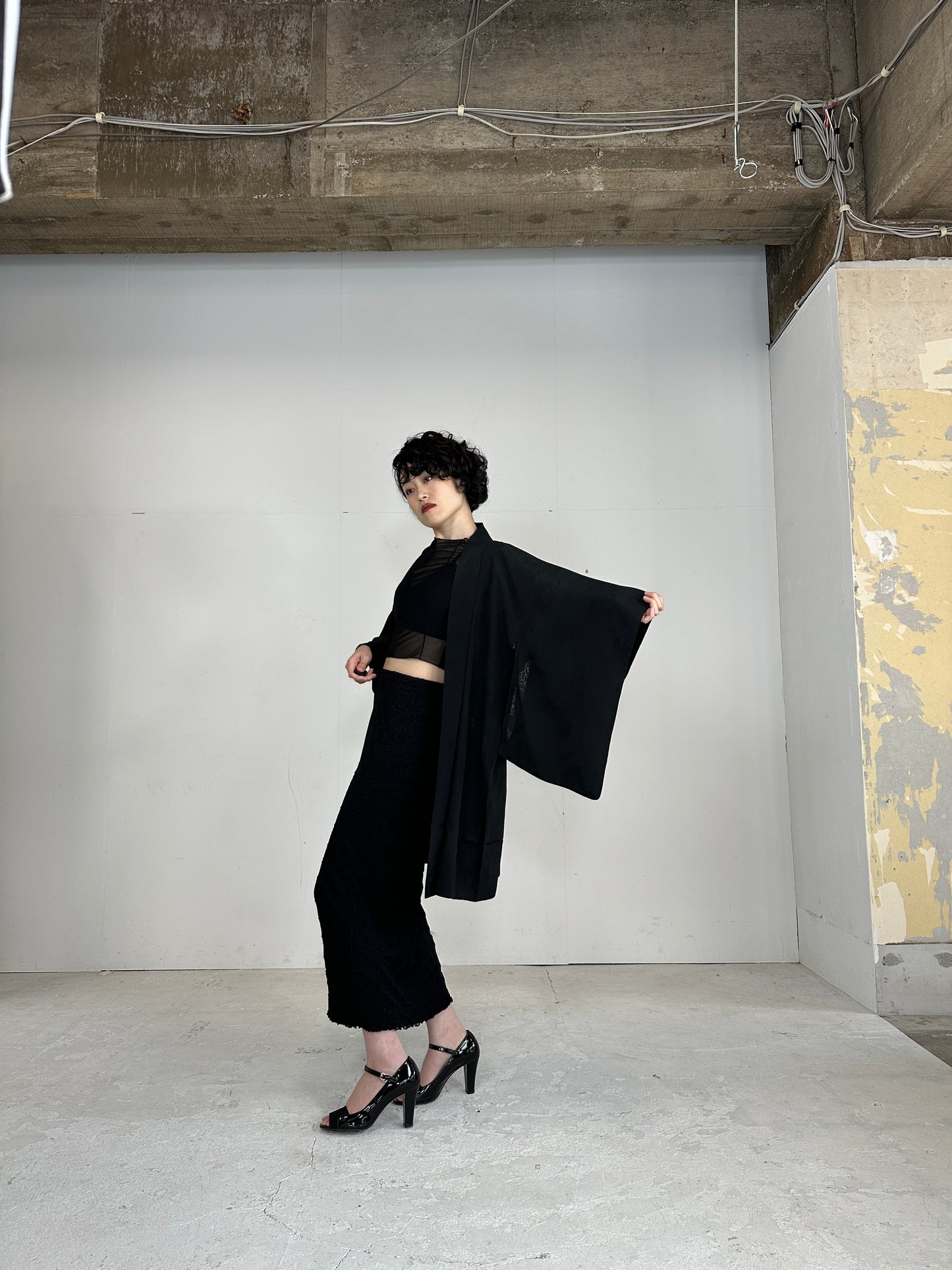 VINTAGE BLACK HAORI SHEER “shikinokusabana”