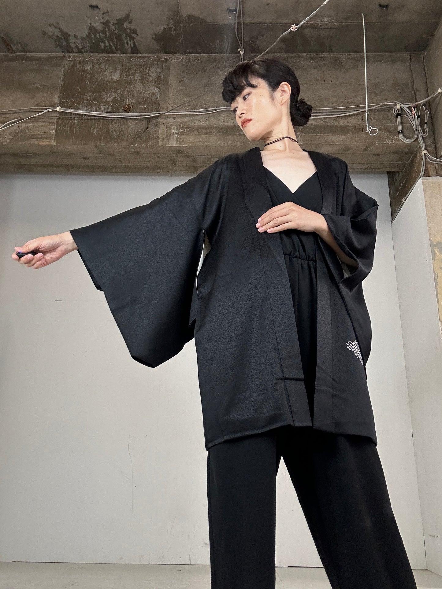 VINTAGE BLACK HAORI "shibori goshoguruma"