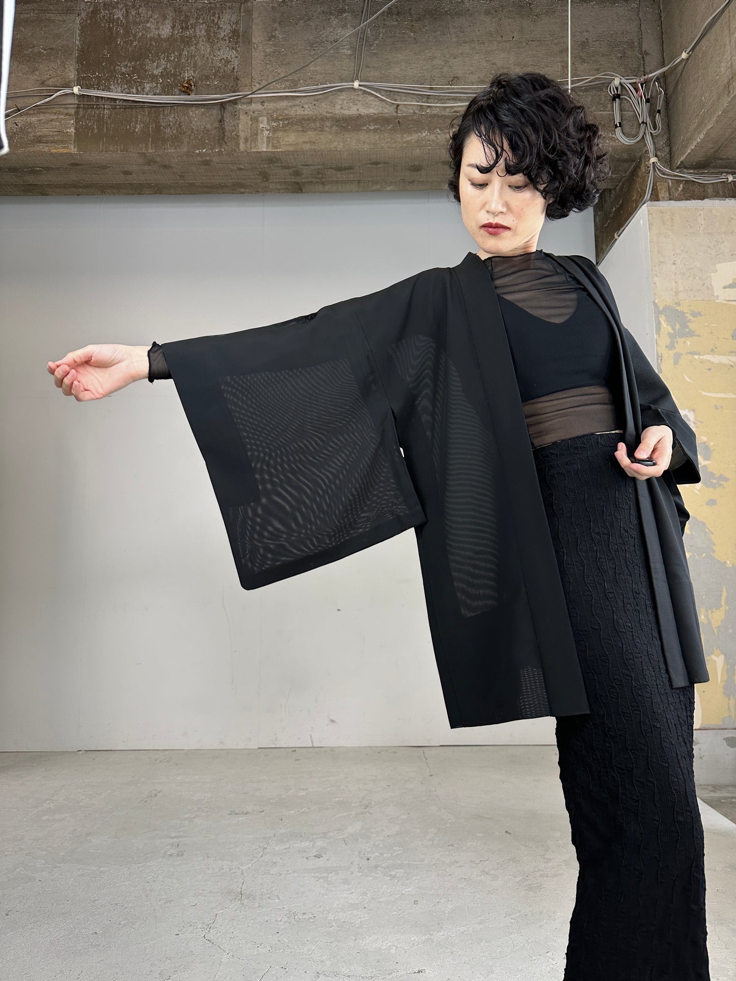 VINTAGE BLACK HAORI SHEER “ro_gin”