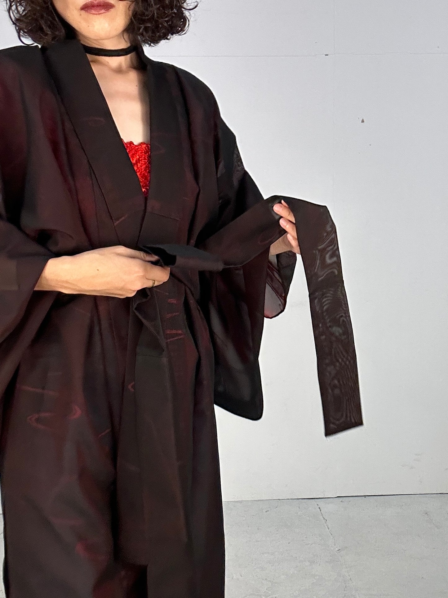 SHEER kimono dress gown and string belt upcycled from Japanese kimono