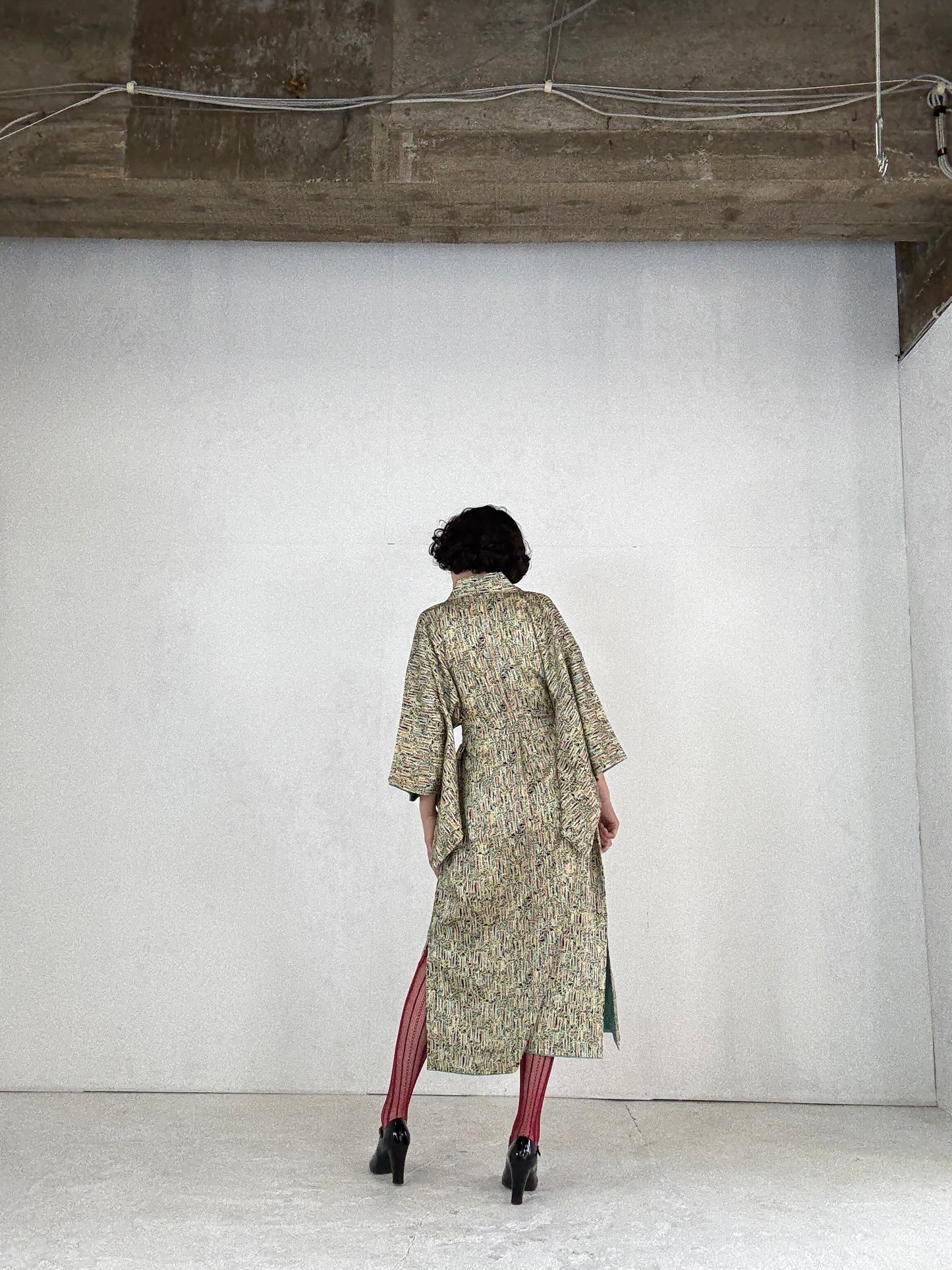 Kimono dress gown and string belt upcycled from Japanese kimono " fuji"