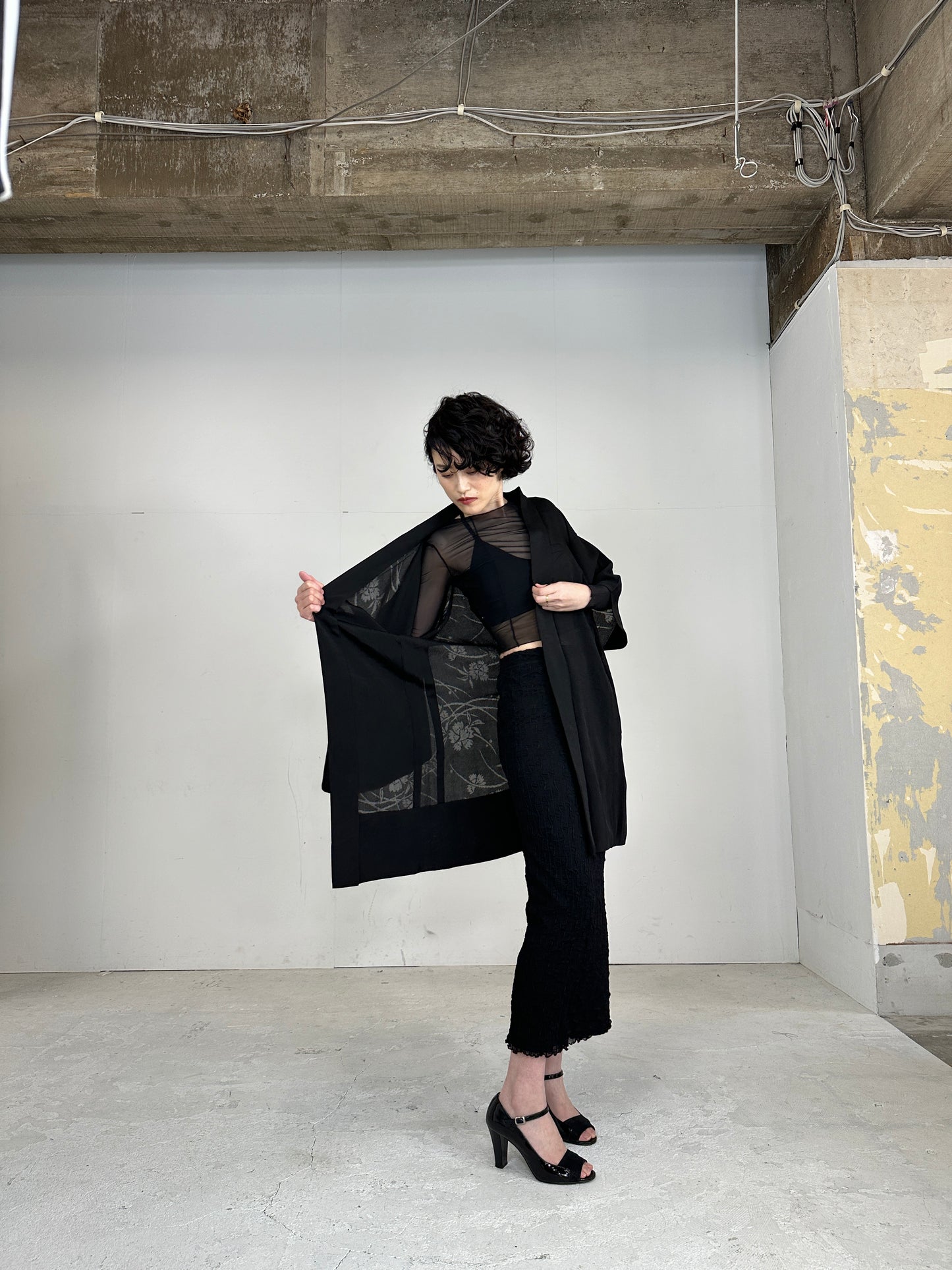 VINTAGE BLACK HAORI SHEER “ryusui_nadeshiko”