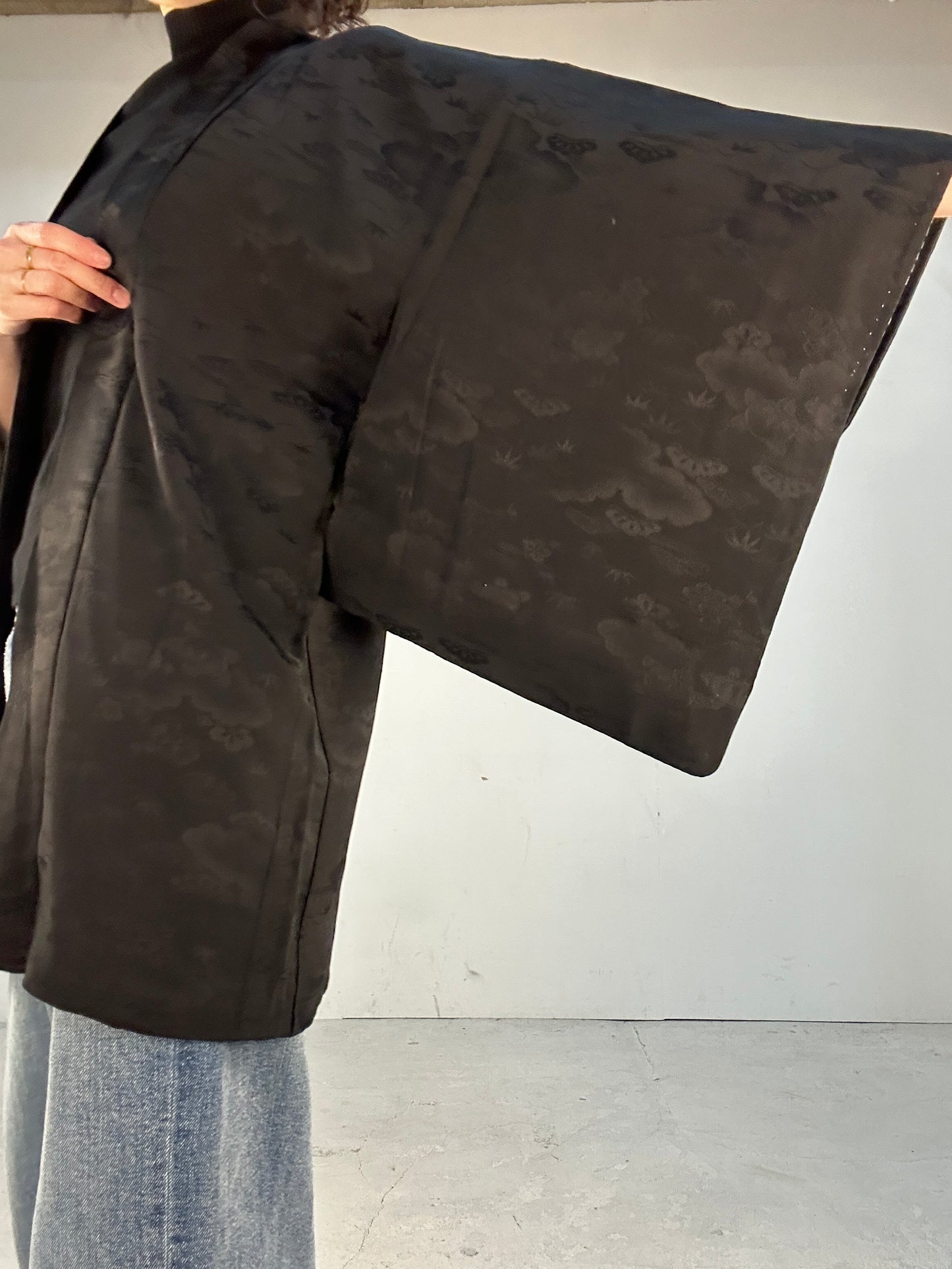 VINTAGE BLACK HAORI "ground pattern, TACHIBANA”