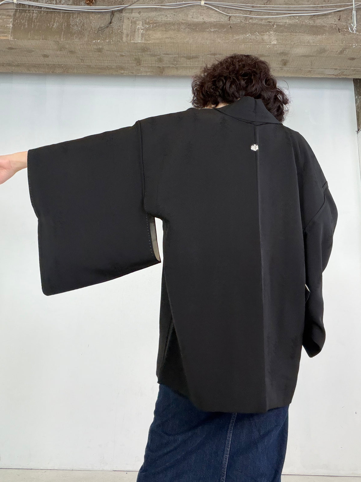 VINTAGE BLACK HAORI  " Wood Motif - BLK211"