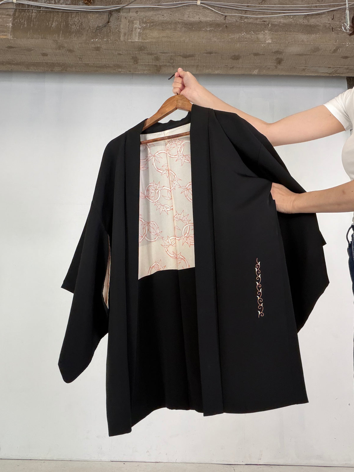 VINTAGE BLACK HAORI  "embroidery, BLK207"