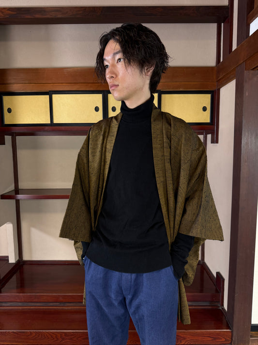 VINTAGE KAWAII HAORI oversized  "Hige Tsumugi, Brown"