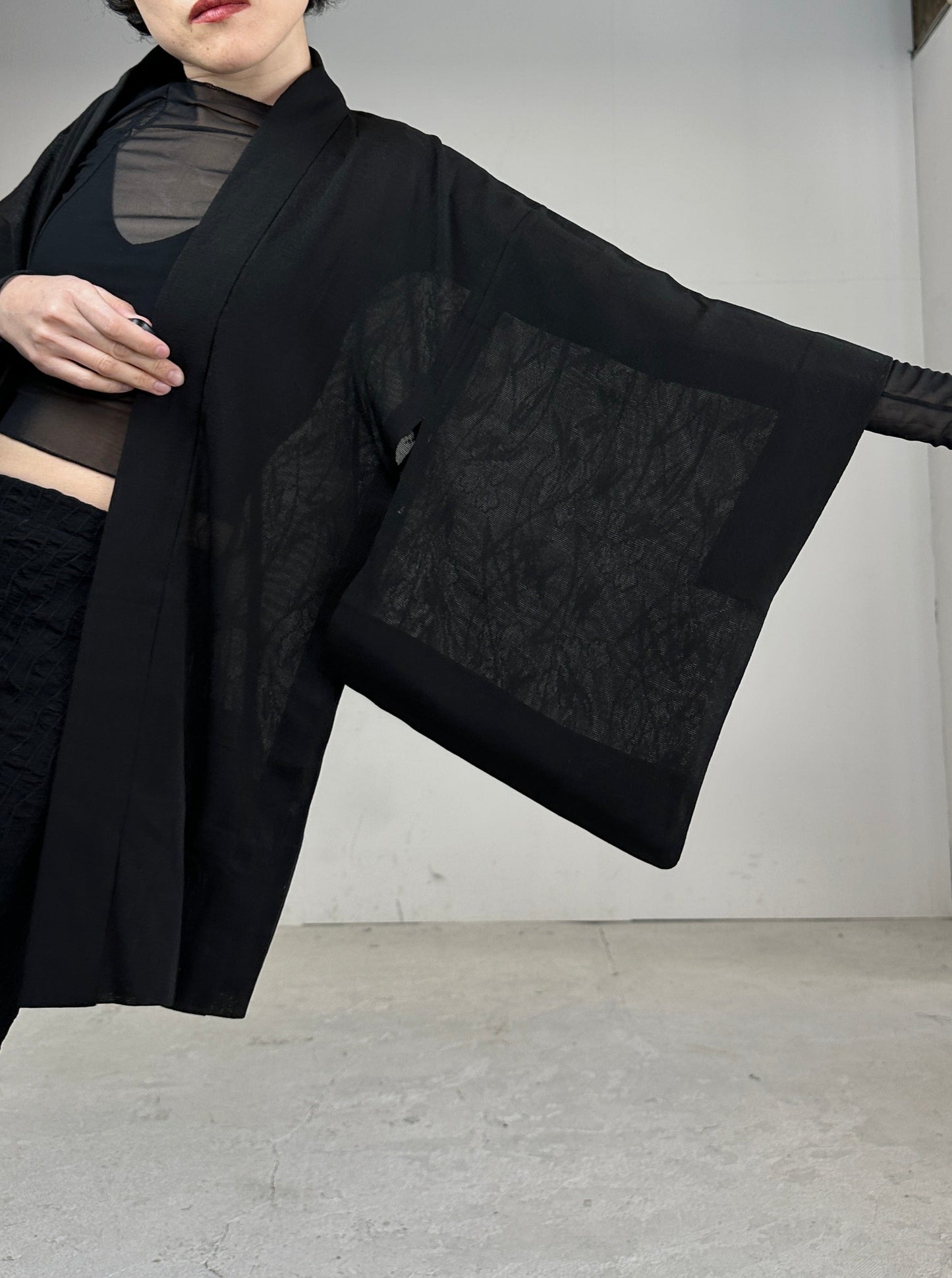 VINTAGE BLACK HAORI SHEER “youbana”