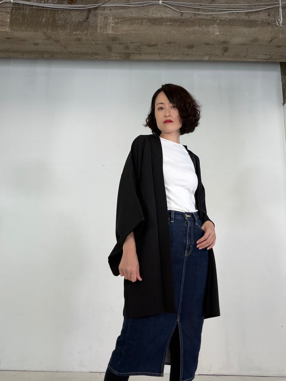 VINTAGE BLACK HAORI  "BLK204" *damage