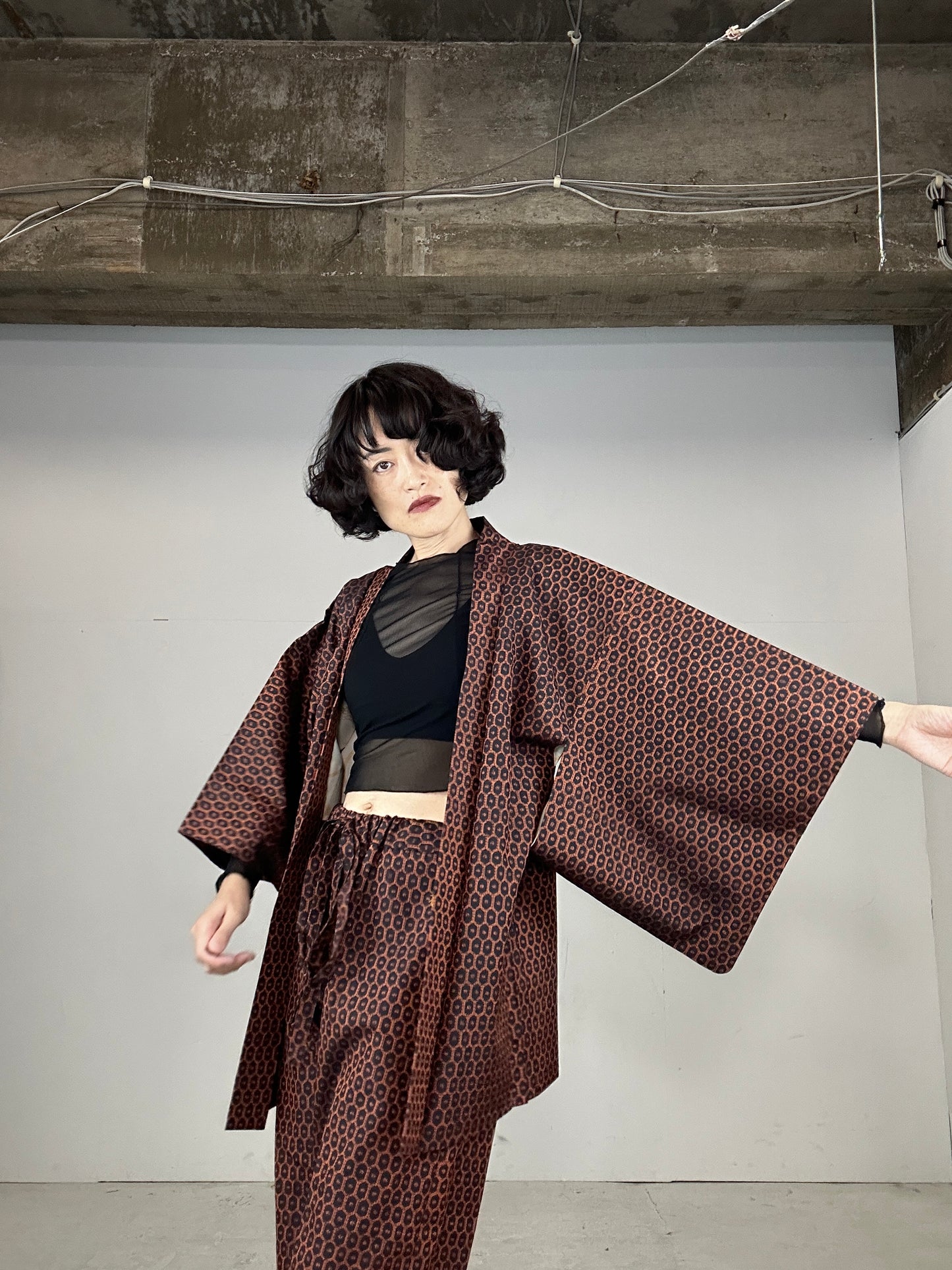 12 KIKKOU Tsumugi HAORI and KIMONO elastic waist pants upcycled from Japanese kimono