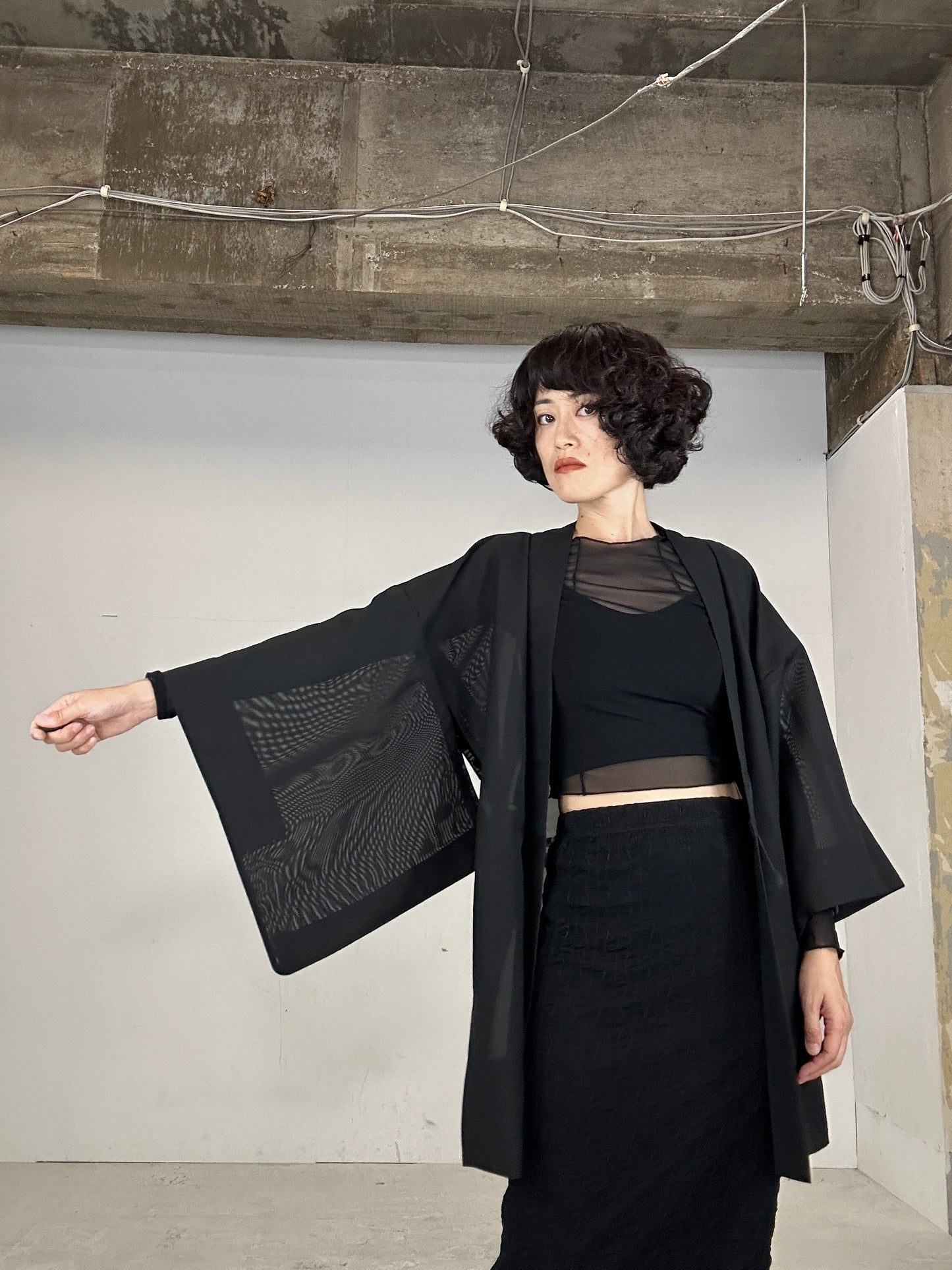 VINTAGE BLACK HAORI SHEER “aka 002 konoha"