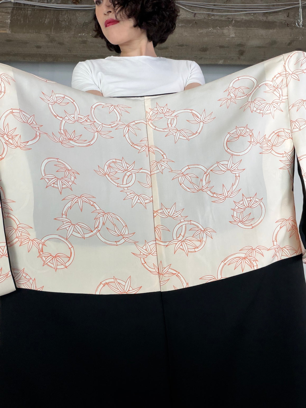 VINTAGE BLACK HAORI  "embroidery, BLK207"