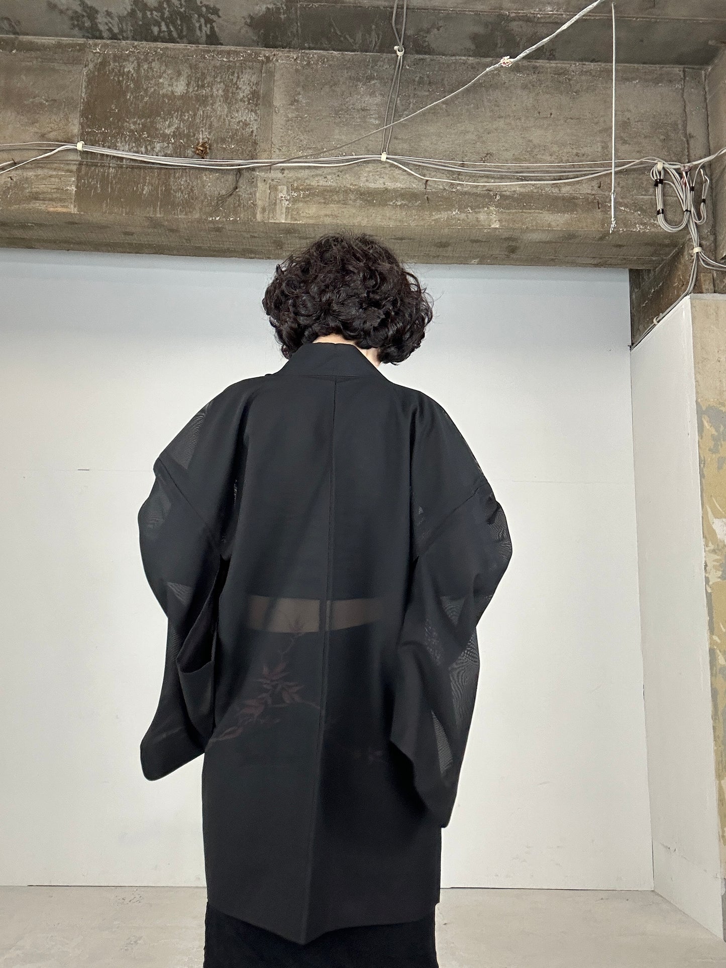 VINTAGE BLACK HAORI SHEER “aka 005 jyumoku"