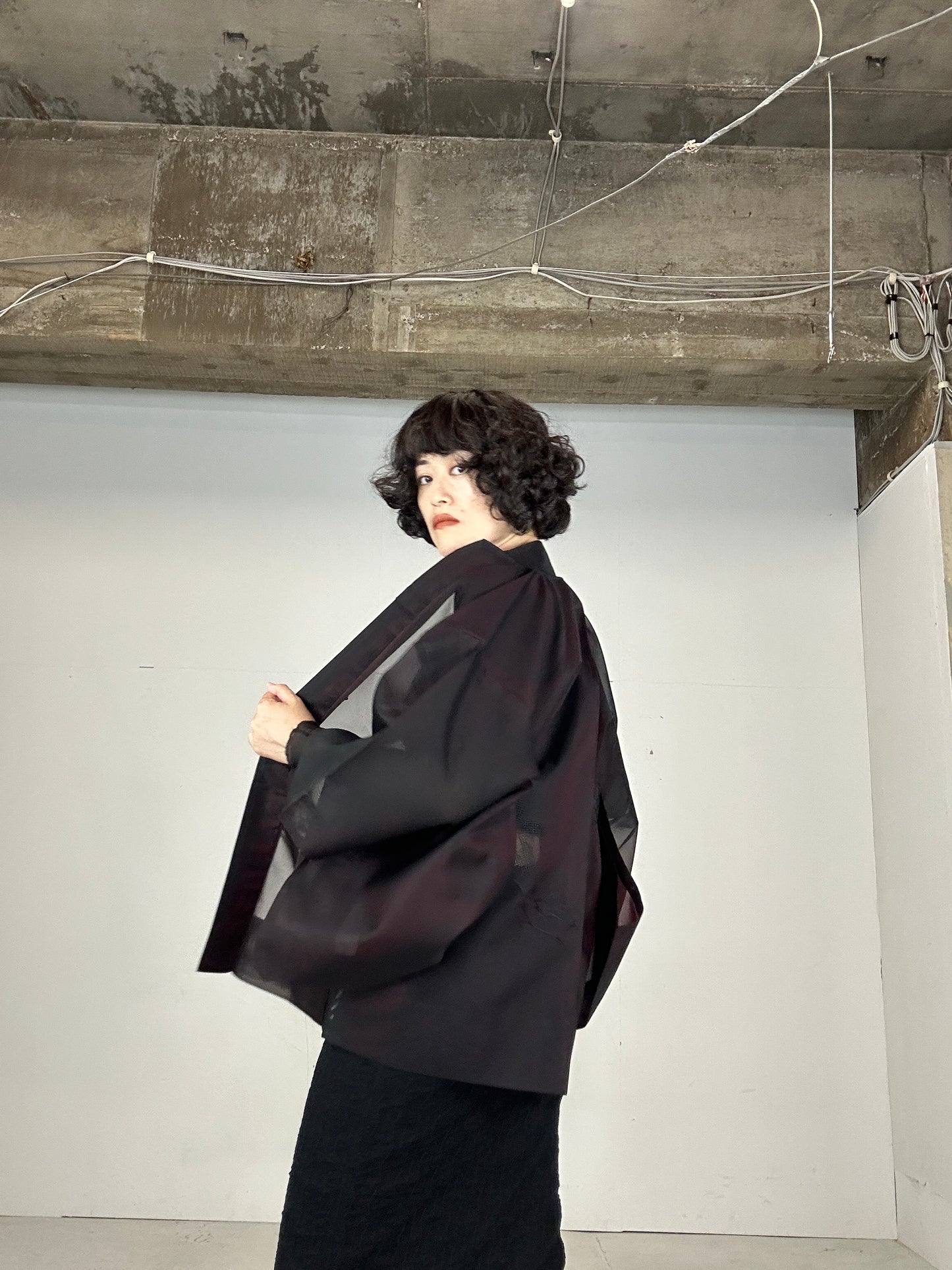 VINTAGE BLACK HAORI SHEER “aka konomi ha"