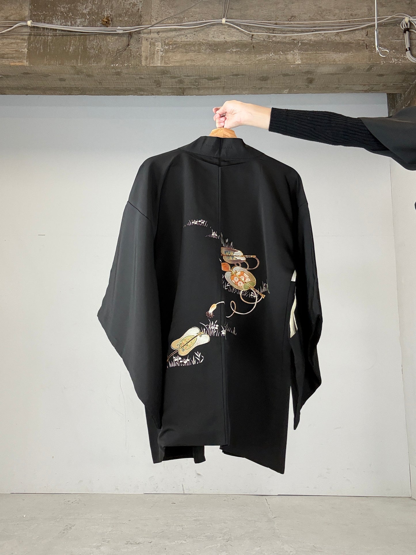 VINTAGE BLACK HAORI "GINKOMA, embroidery"