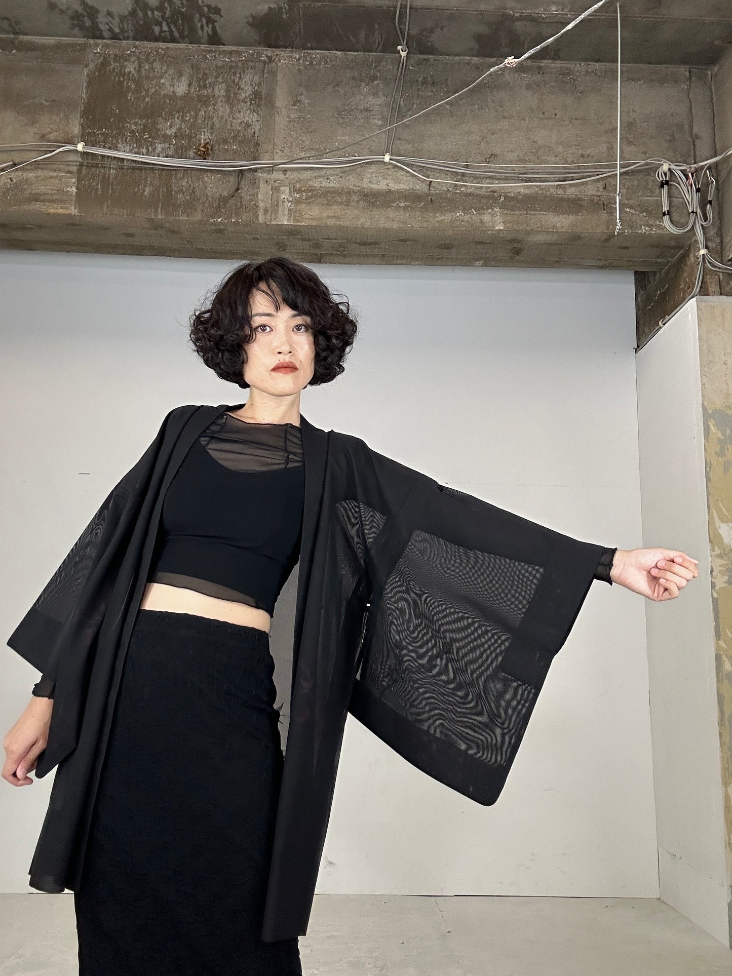 VINTAGE BLACK HAORI SHEER “aka 005 jyumoku"