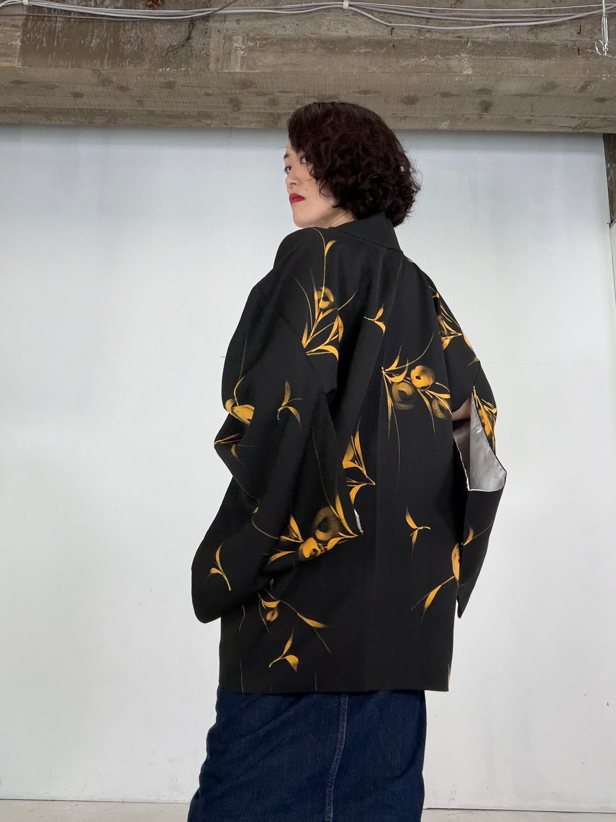 VINTAGE BLACK HAORI  "BLK203" *damage