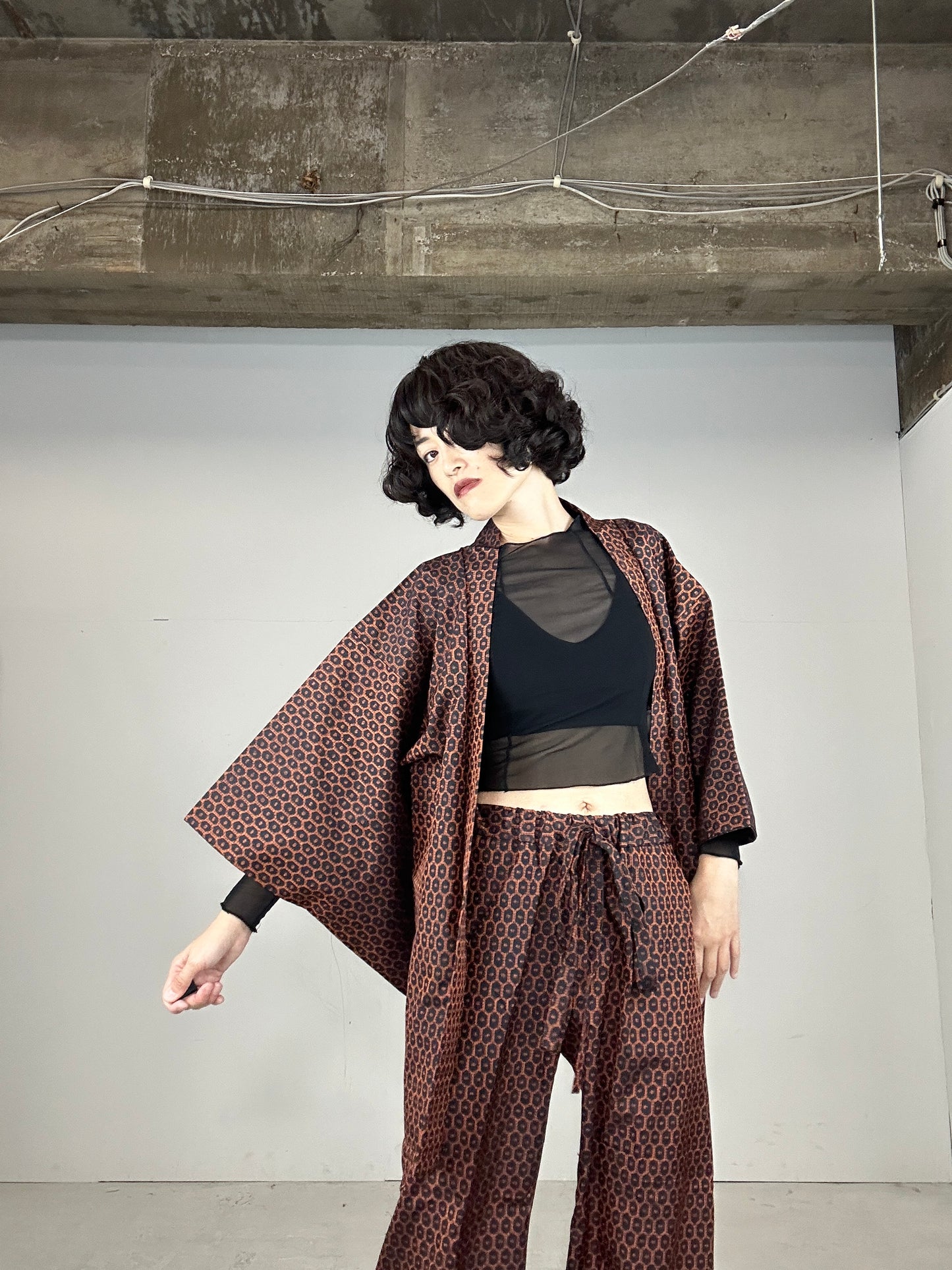 12 KIKKOU Tsumugi HAORI and KIMONO elastic waist pants upcycled from Japanese kimono