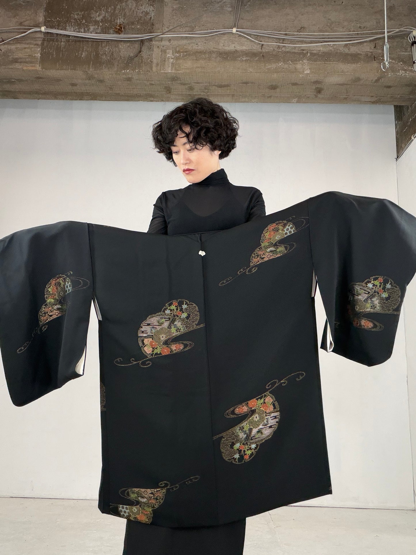 VINTAGE BLACK HAORI  "BLK151"