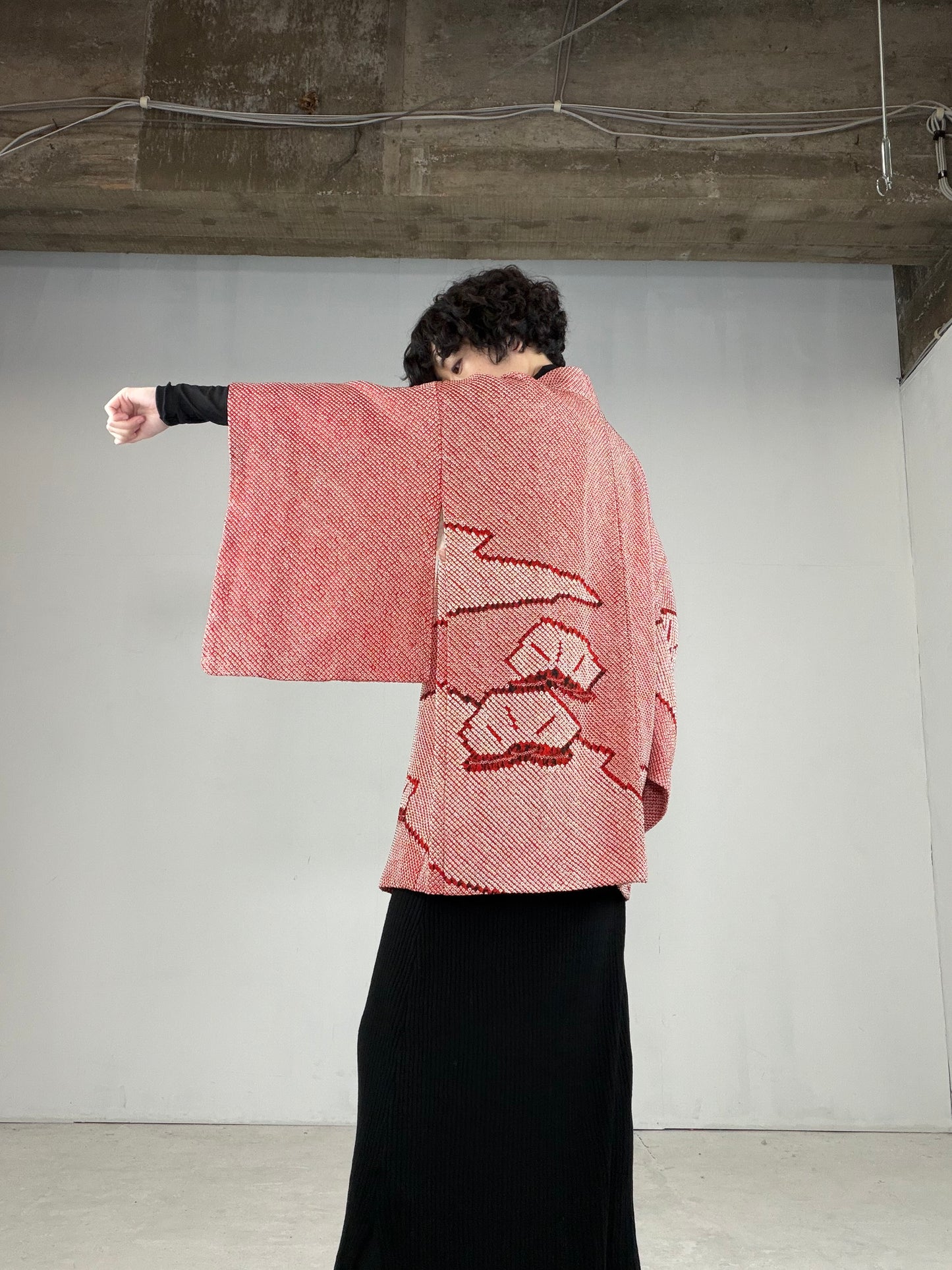 VINTAGE SHIBORI HAORI "matsu-pink, SIB101"*damage