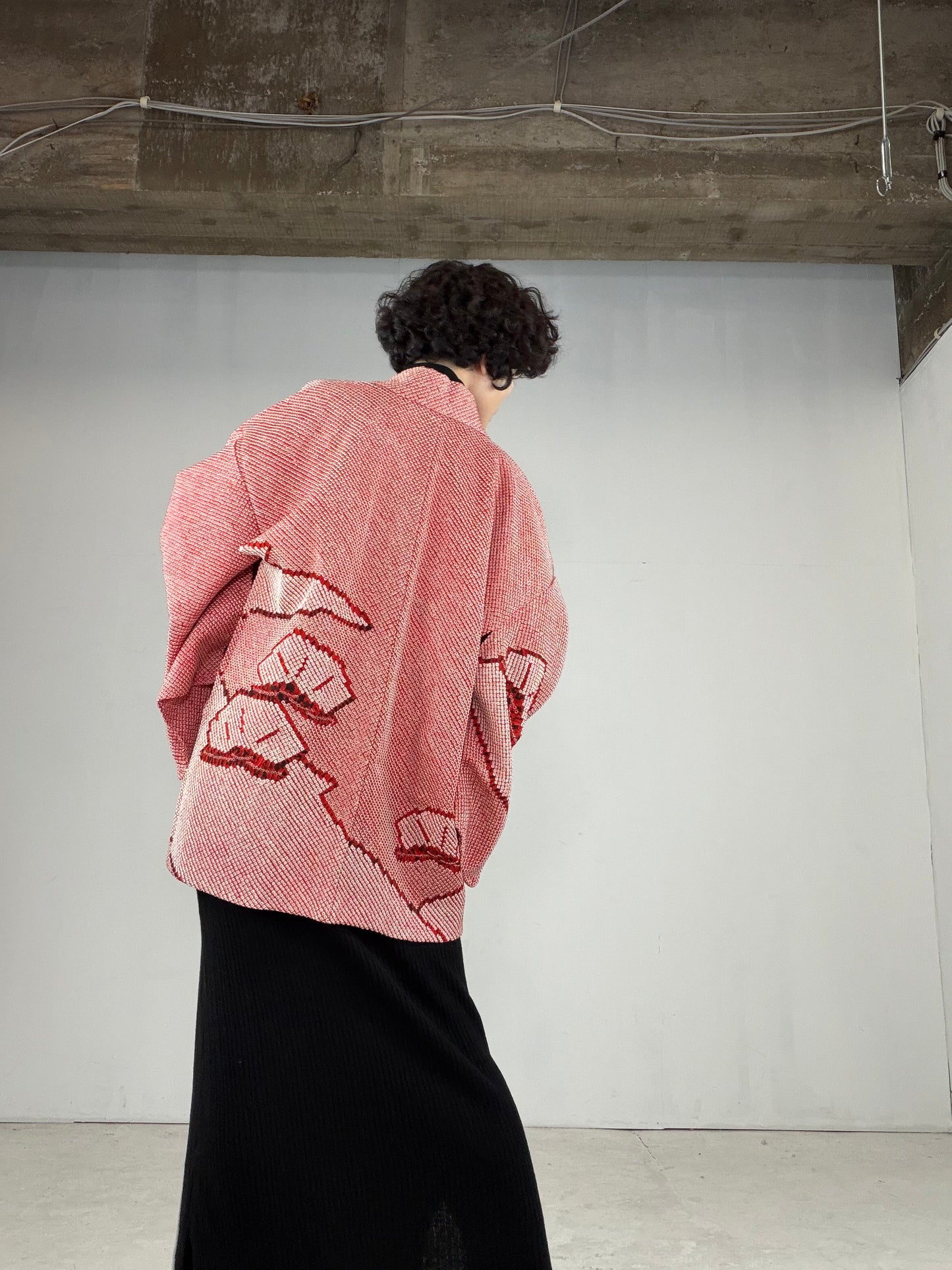 VINTAGE SHIBORI HAORI "matsu-pink, SIB101"*damage