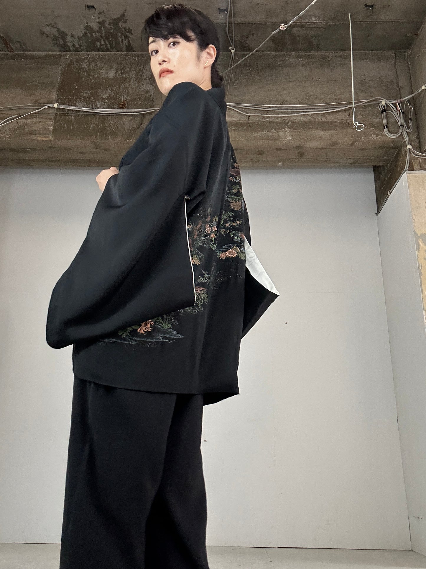 VINTAGE BLACK HAORI "gin no"