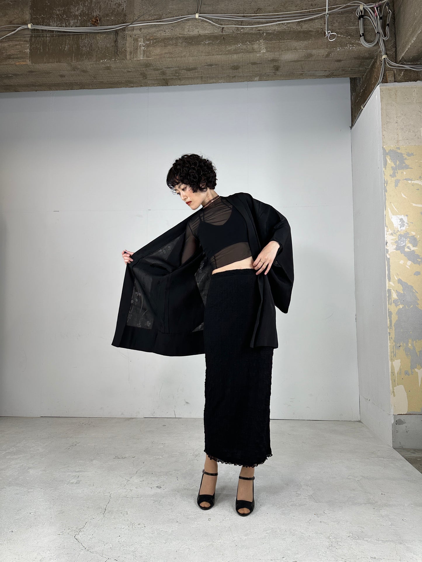 BLACK HAORI SHEER "hagi"