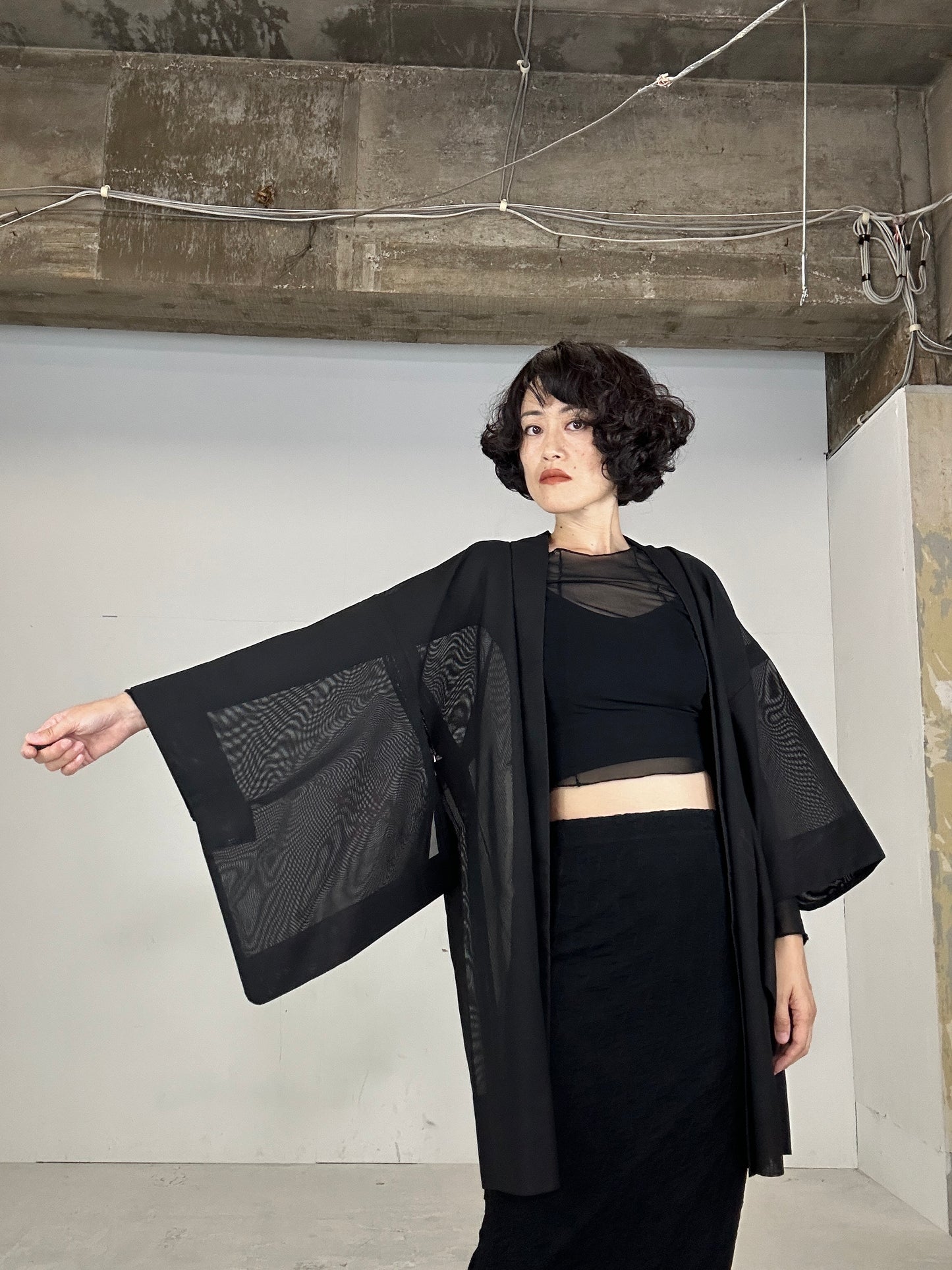 VINTAGE BLACK HAORI SHEER “aka 005 jyumoku"