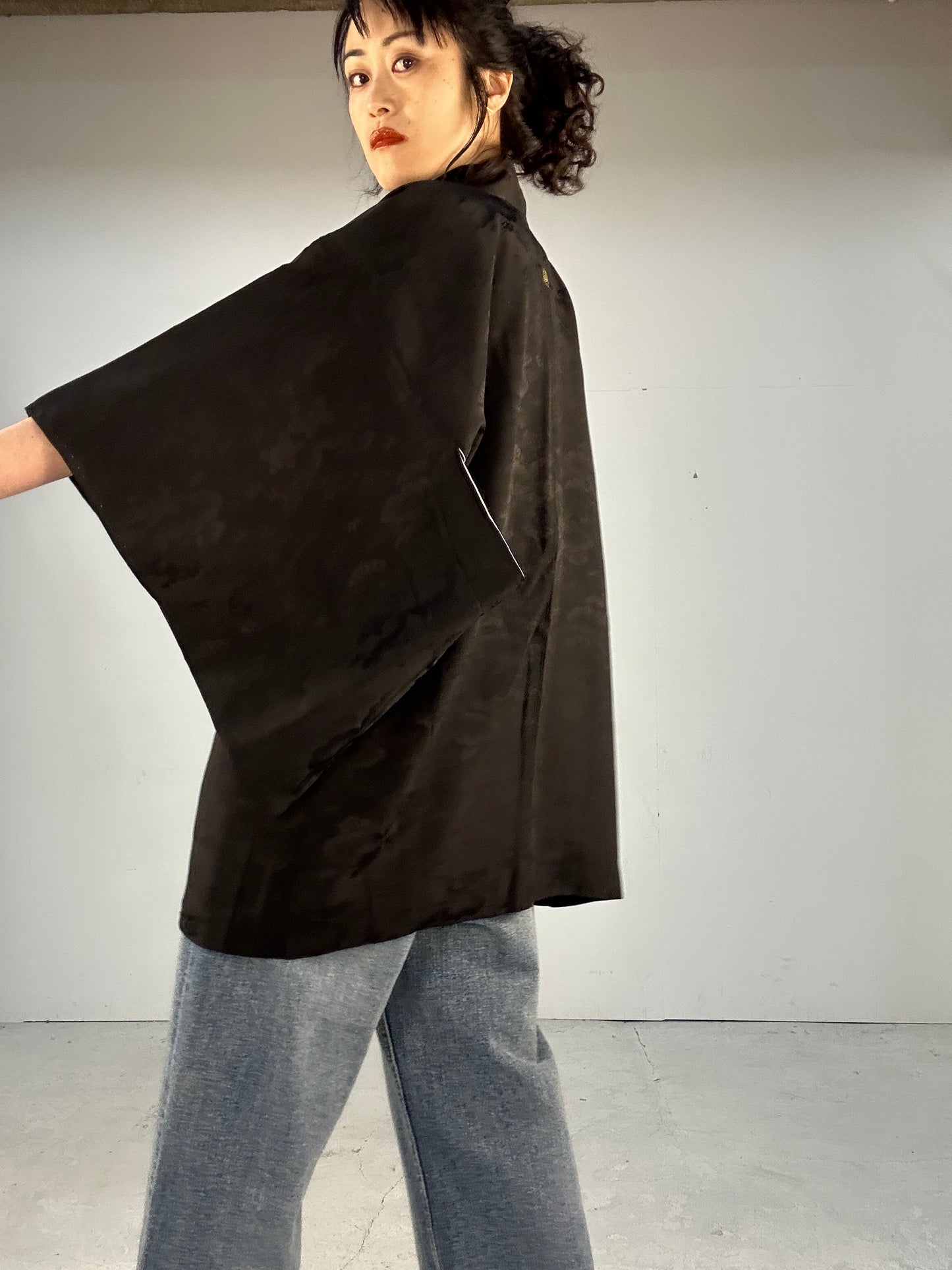 VINTAGE BLACK HAORI "ground pattern, TACHIBANA”