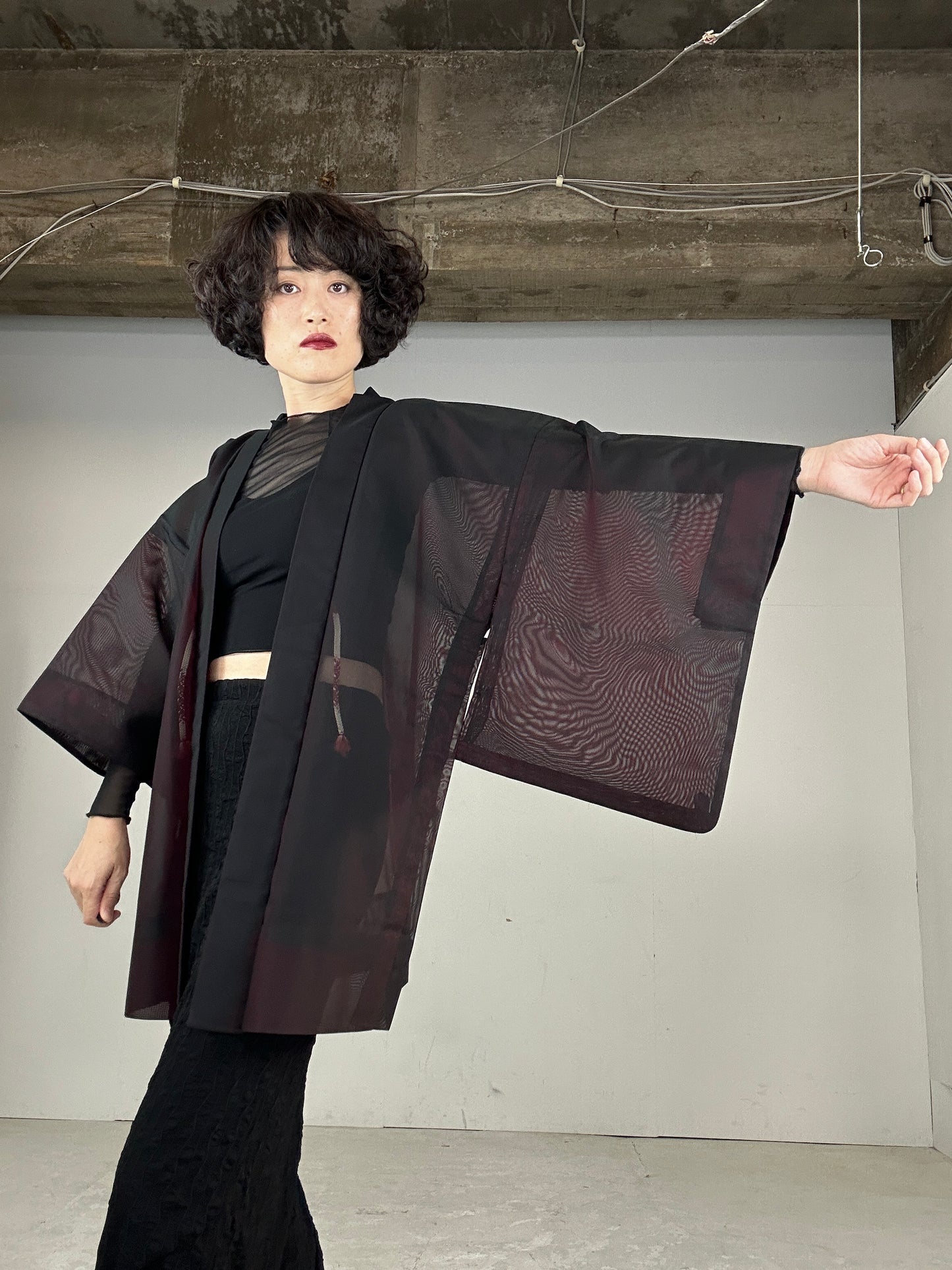 VINTAGE BLACK HAORI SHEER “aka sasa"