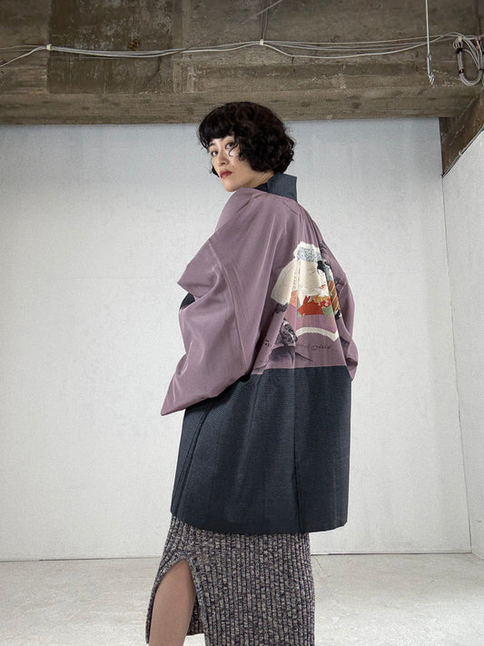 VINTAGE KAWAII HAORI oversized  "oshima, rare bijinga-murasaki, art Liningm, curated selection"