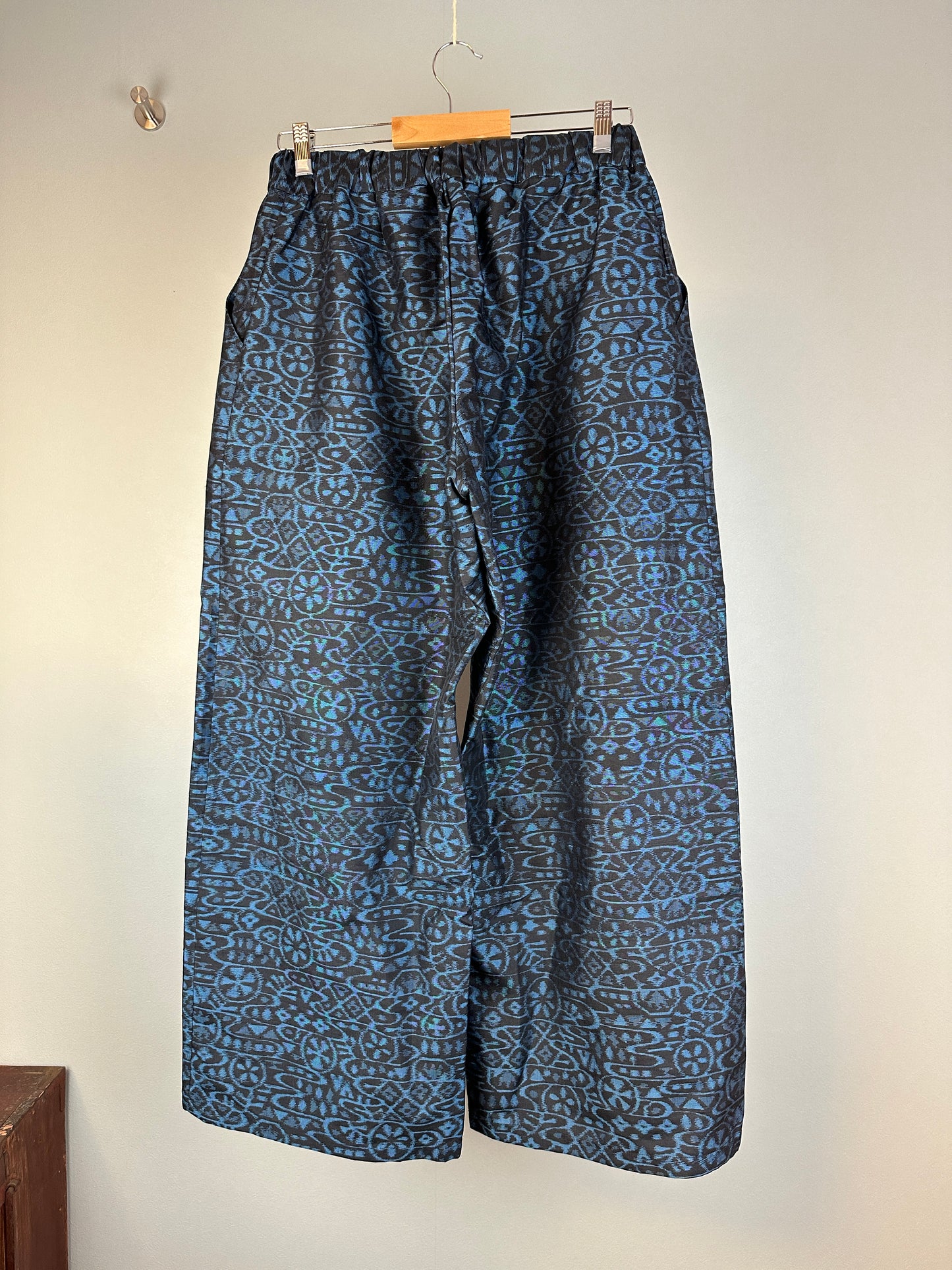 06blue Tsumugi HAORI and KIMONO elastic waist pants upcycled from Japanese kimono(Unisex)