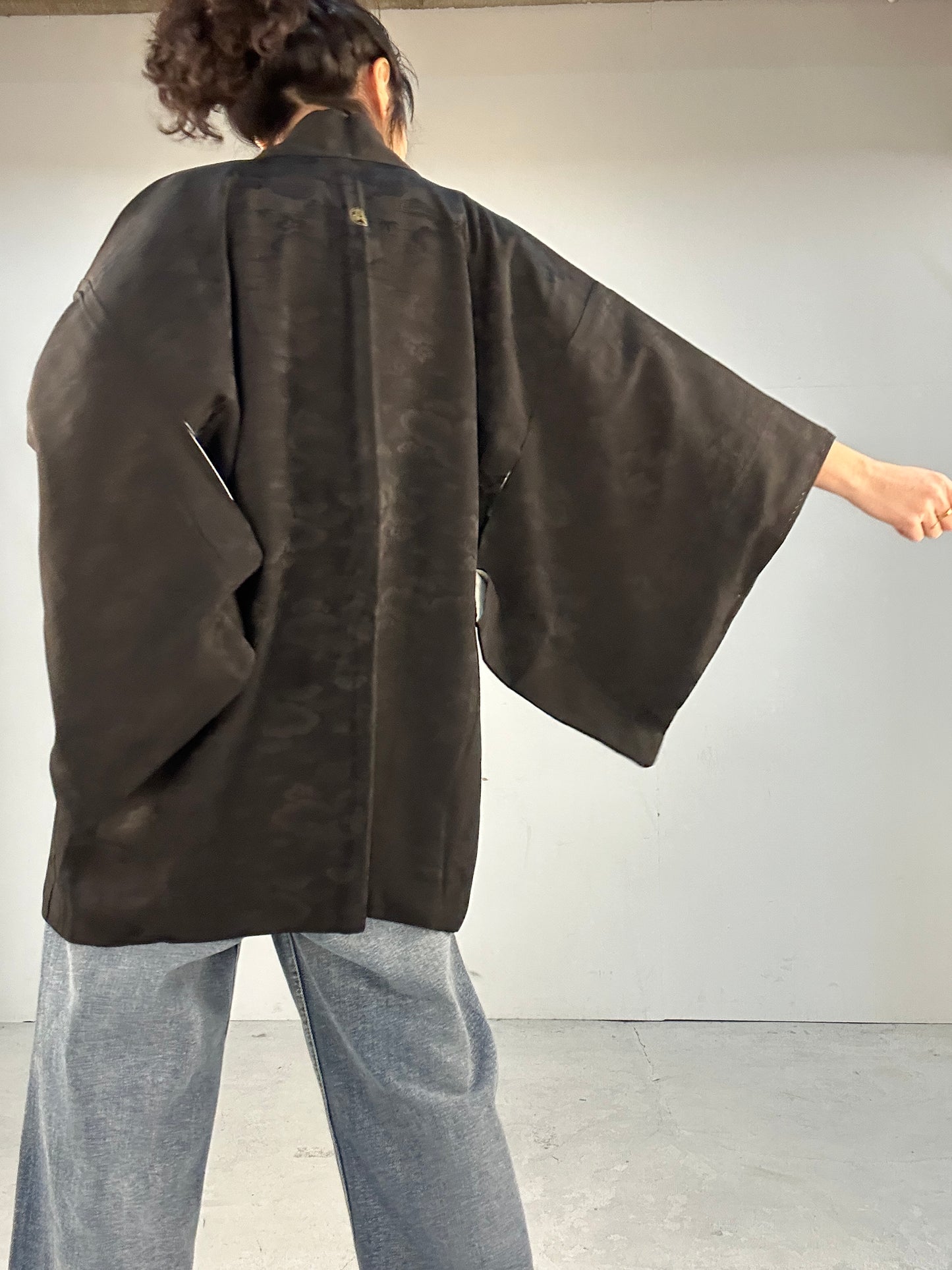 VINTAGE BLACK HAORI "ground pattern, TACHIBANA”