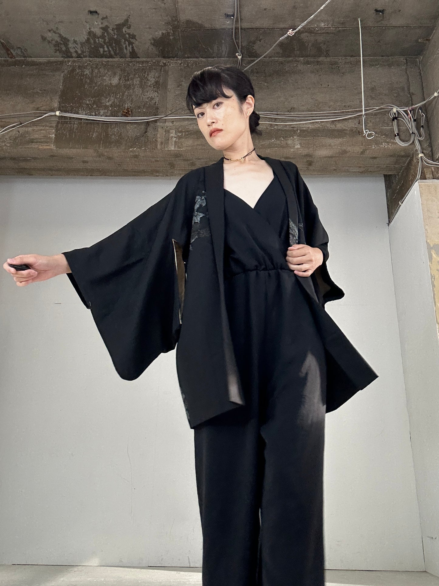 VINTAGE BLACK HAORI "gin nadeshiko ne"