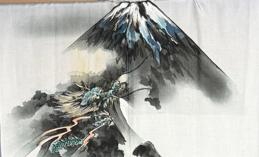 VINTAGE KAWAII HAORI oversized  "oshima, blue,dragon,fuji,028" *damage