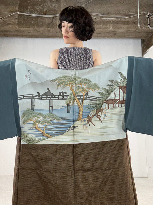 VINTAGE KAWAII HAORI oversized  "oshima, uma, gold" *damage