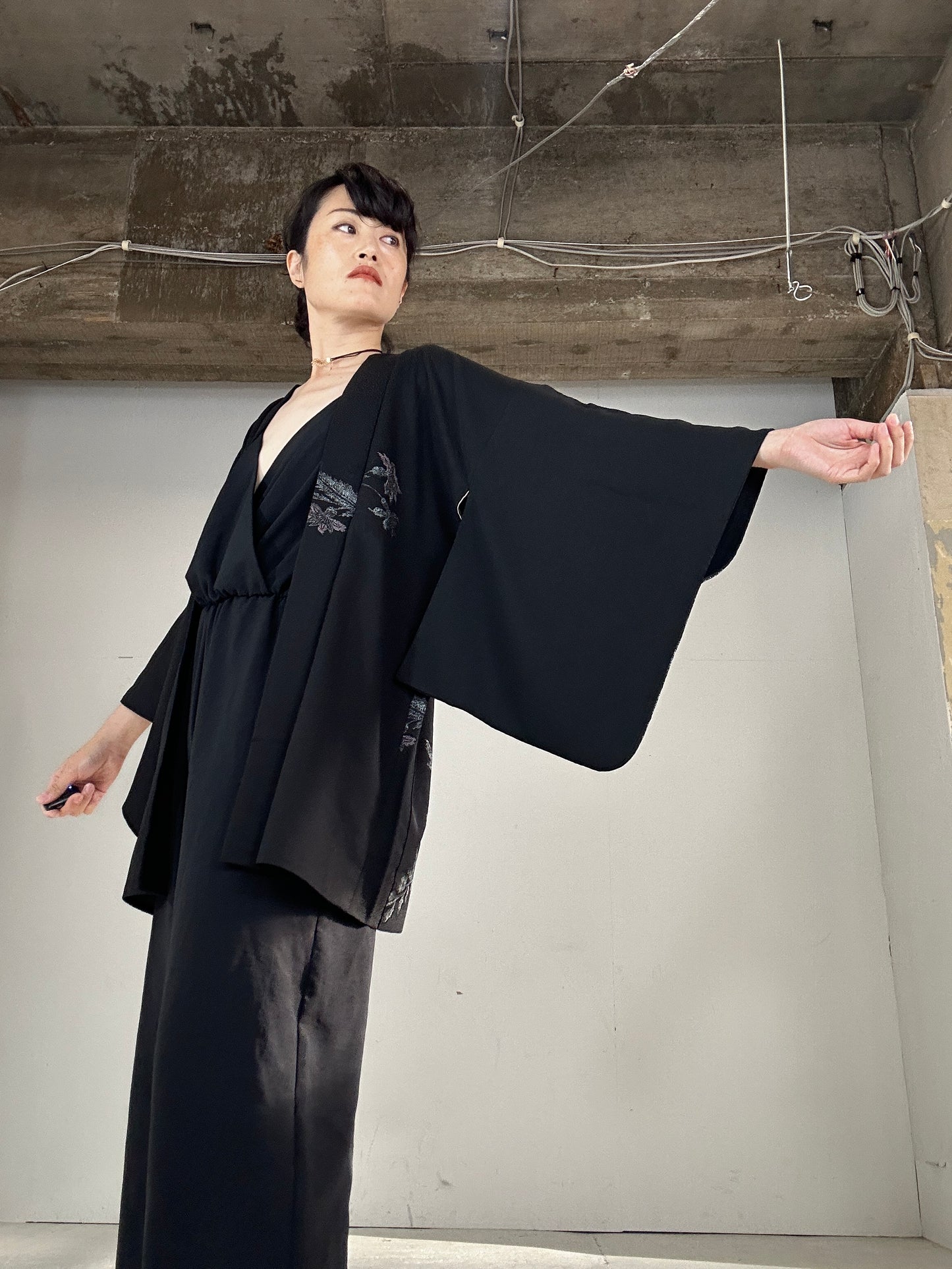 VINTAGE BLACK HAORI "gin nadeshiko ne"