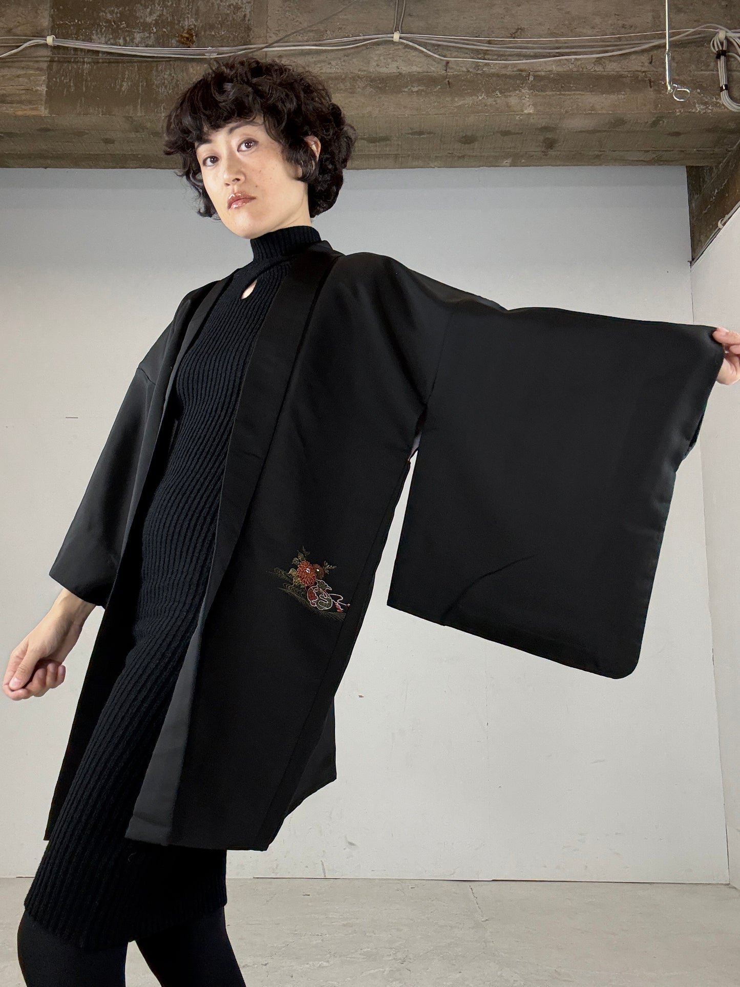 VINTAGE BLACK HAORI "kingin"