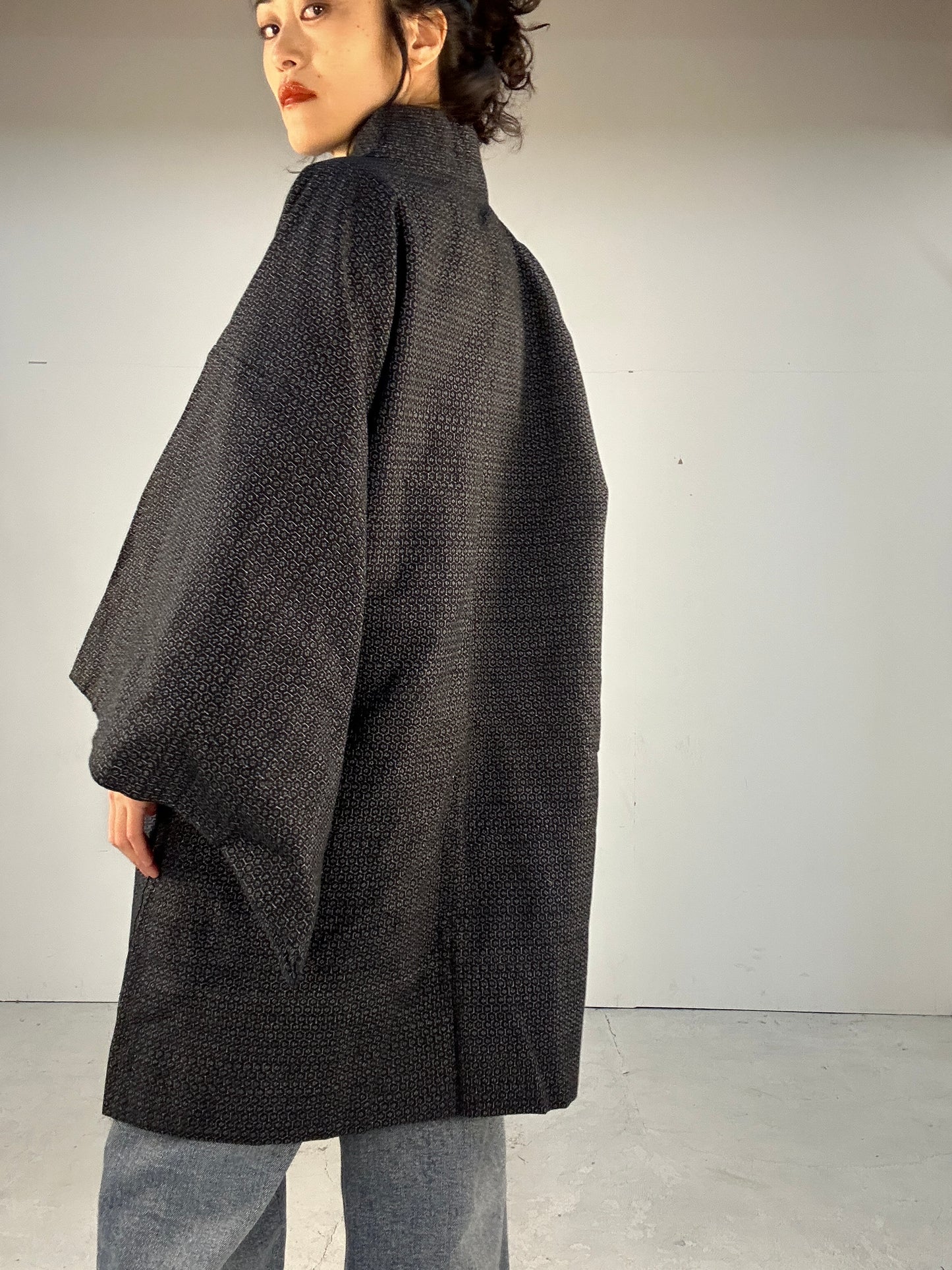 KAWAII HAORI oversized  "kasuri kuro"