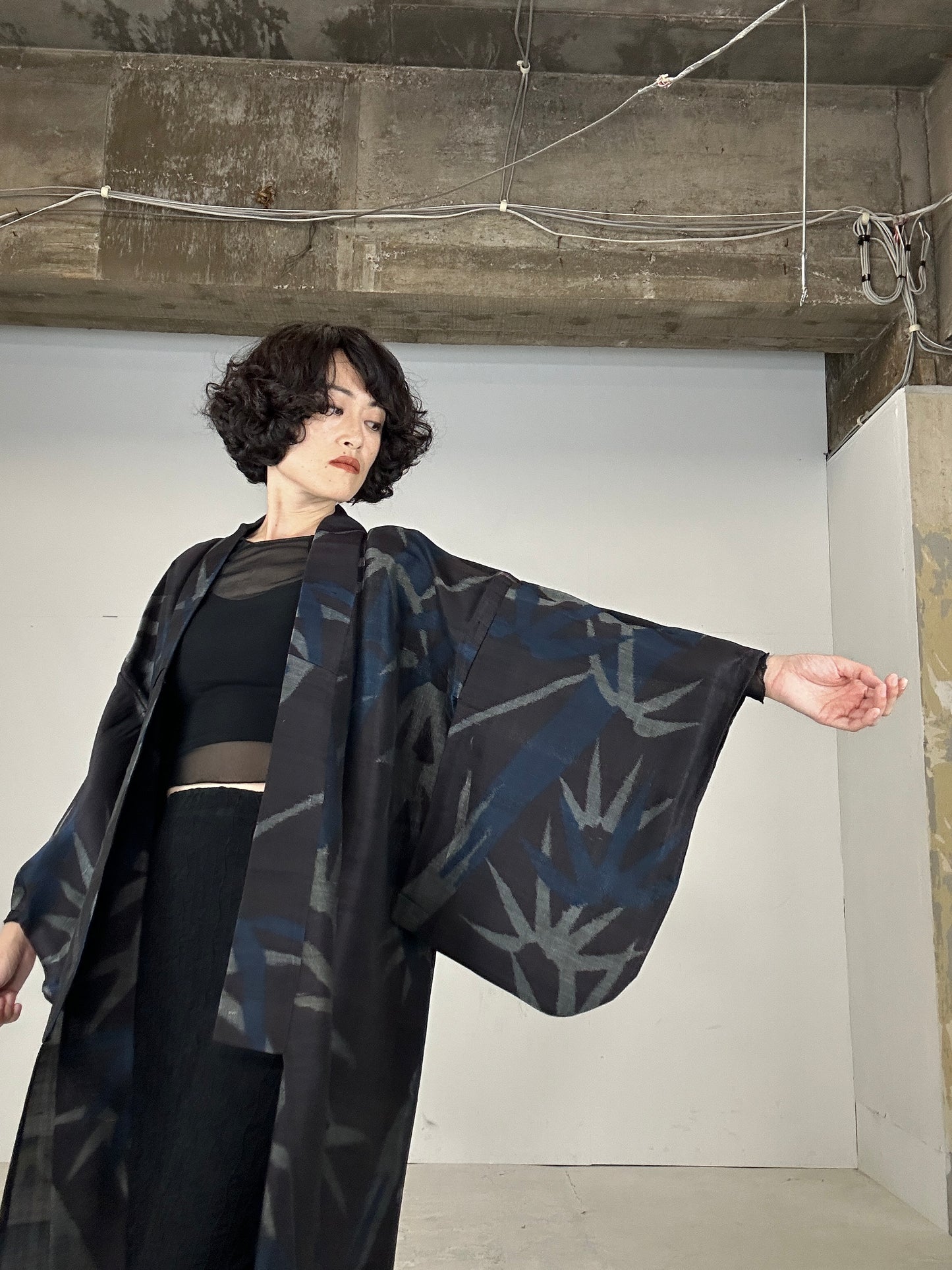 VINTAGE SHEER KIMONO  "sha tsumugi sasa"