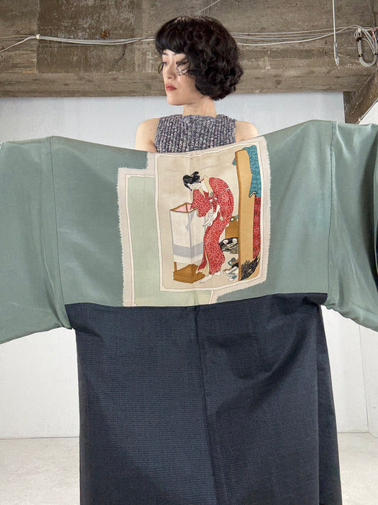 VINTAGE KAWAII HAORI oversized  "oshima, rare bijinga-akajyuban, art Liningm, curated selection"