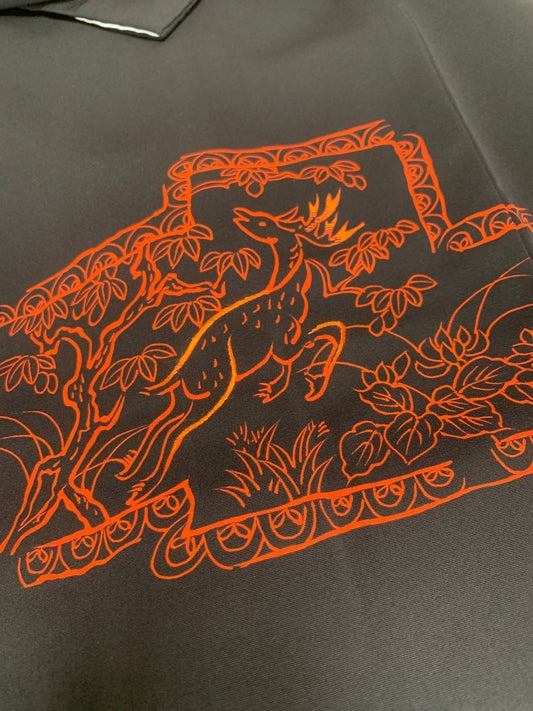 VINTAGE BLACK HAORI  "deer, rabbit, BLK206"